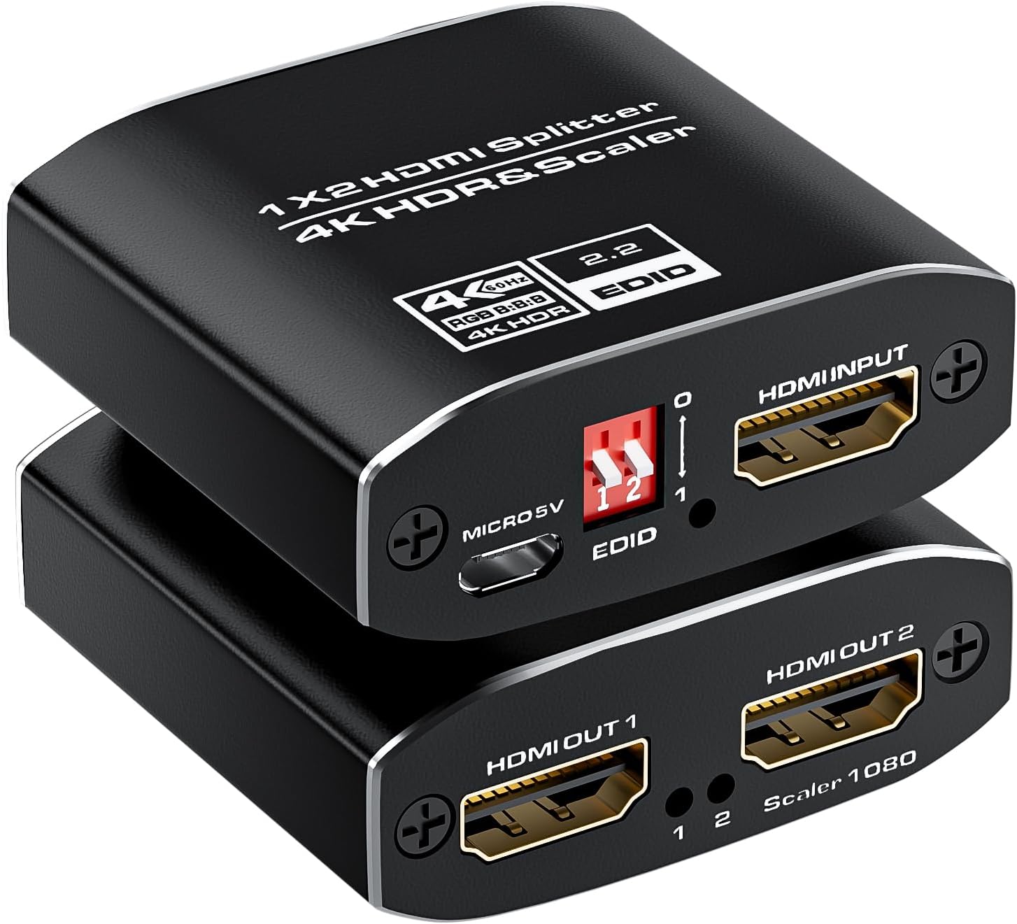 1x2 HDMI Splitter, HDR 4K@60Hz HDMI spliter 1 in 2 Out, Supports HDMI 2.0, HDCP 2.2, Mirror Screen Monitors Supports EDID Control for Xbox PS3/4/5 PC DVD Fire Stick Blu-Ray Player TV