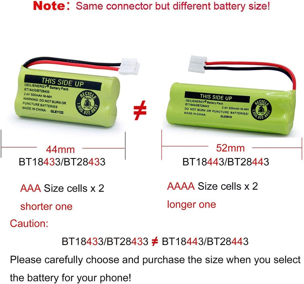 GEILIENERGY BT18433 BT28433 BT184342 BT284342 BT-1011 Battery Compatible for Cordless Phone CS6209 CS6219 CS6229 DS6151 CL80100 CL80109 DCX400 Handset (Pack of 2)