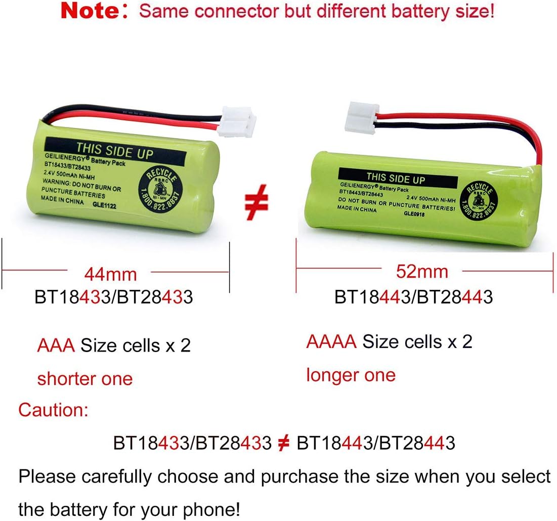 GEILIENERGY BT18433 BT28433 BT184342 BT284342 BT-1011 Battery Compatible for Cordless Phone CS6209 CS6219 CS6229 DS6151 CL80100 CL80109 DCX400 Handset (Pack of 2)