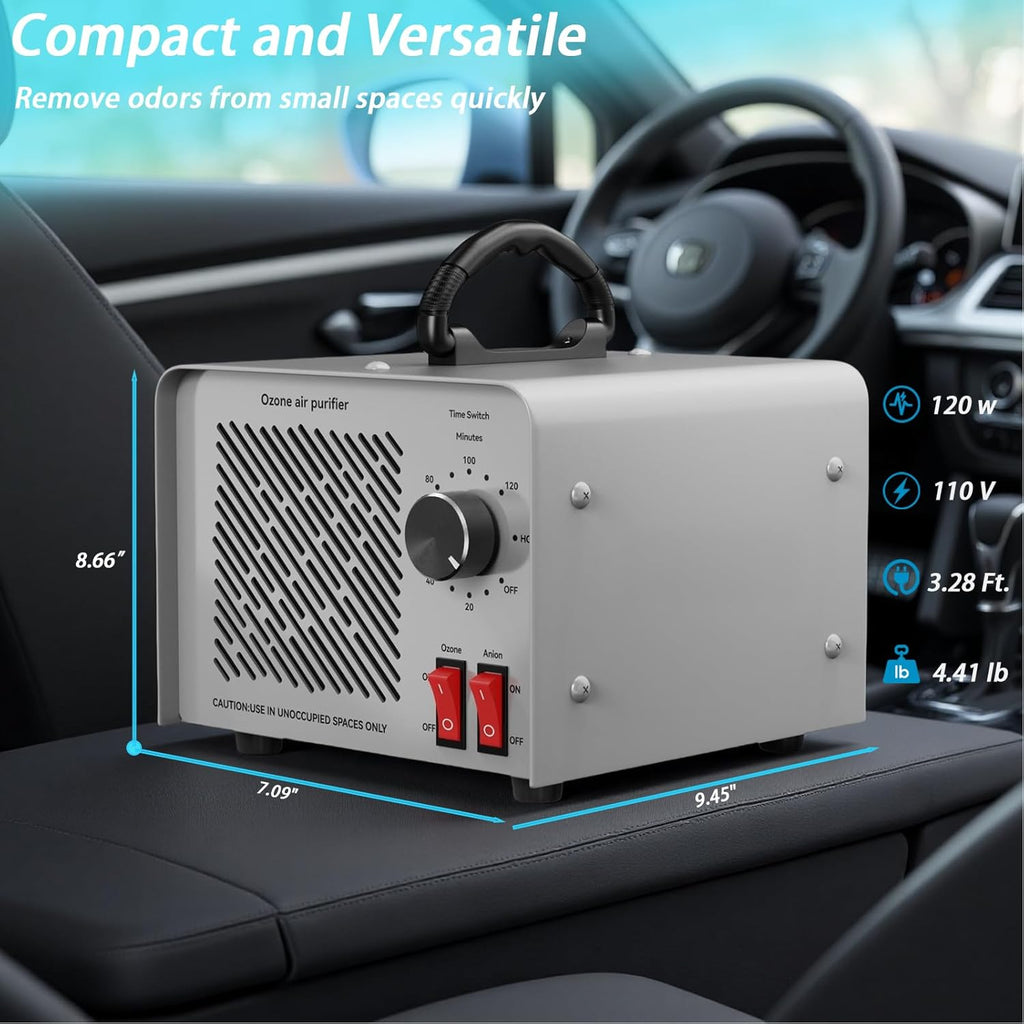 120,000mg/h 0zone Generator High Capacity Ozone Machine & Negative Ion Air Purifier for Home, Car, Pet Odor Removal, O3 Odor Eliminator up to 2,500 Sq. Ft.(Blue)