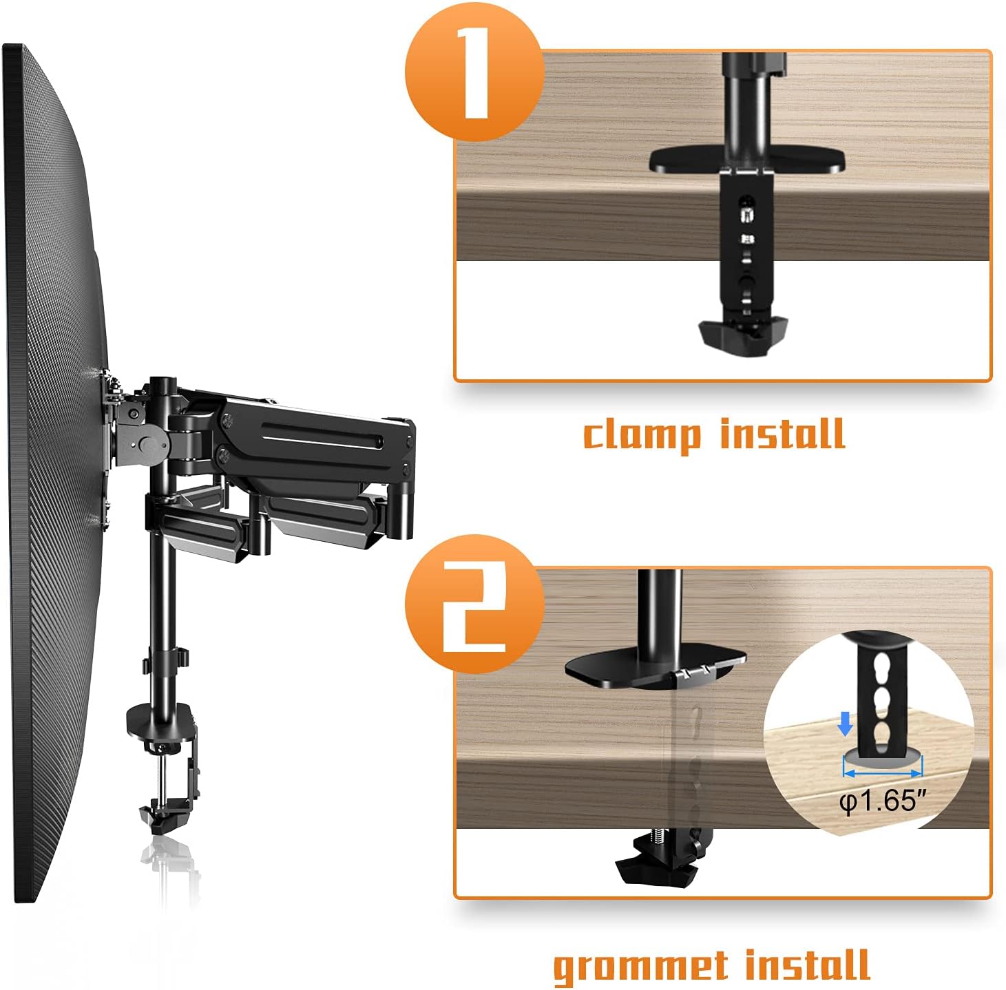 Pholiten Triple Monitor Desk Mount,Triple Gas Spring Monitor Arm for 17-32 inch LCD Computer Screens,Holds up to 22lb,Swivel, Tilt, Rotation, Clamp & Grommet Kit