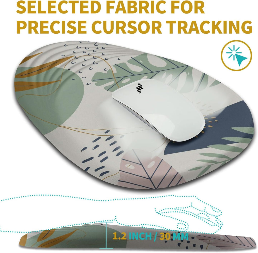 Hokafenle Ergonomic Mouse Pad Wrist Support with Stepped-Wedge Design, Wrist Rest Pain Relief Mousepad Filled with Memory Foam, Carpal Tunnel Mousepad for Wireless Mouse(12x8 inch, Abstract Leaves)