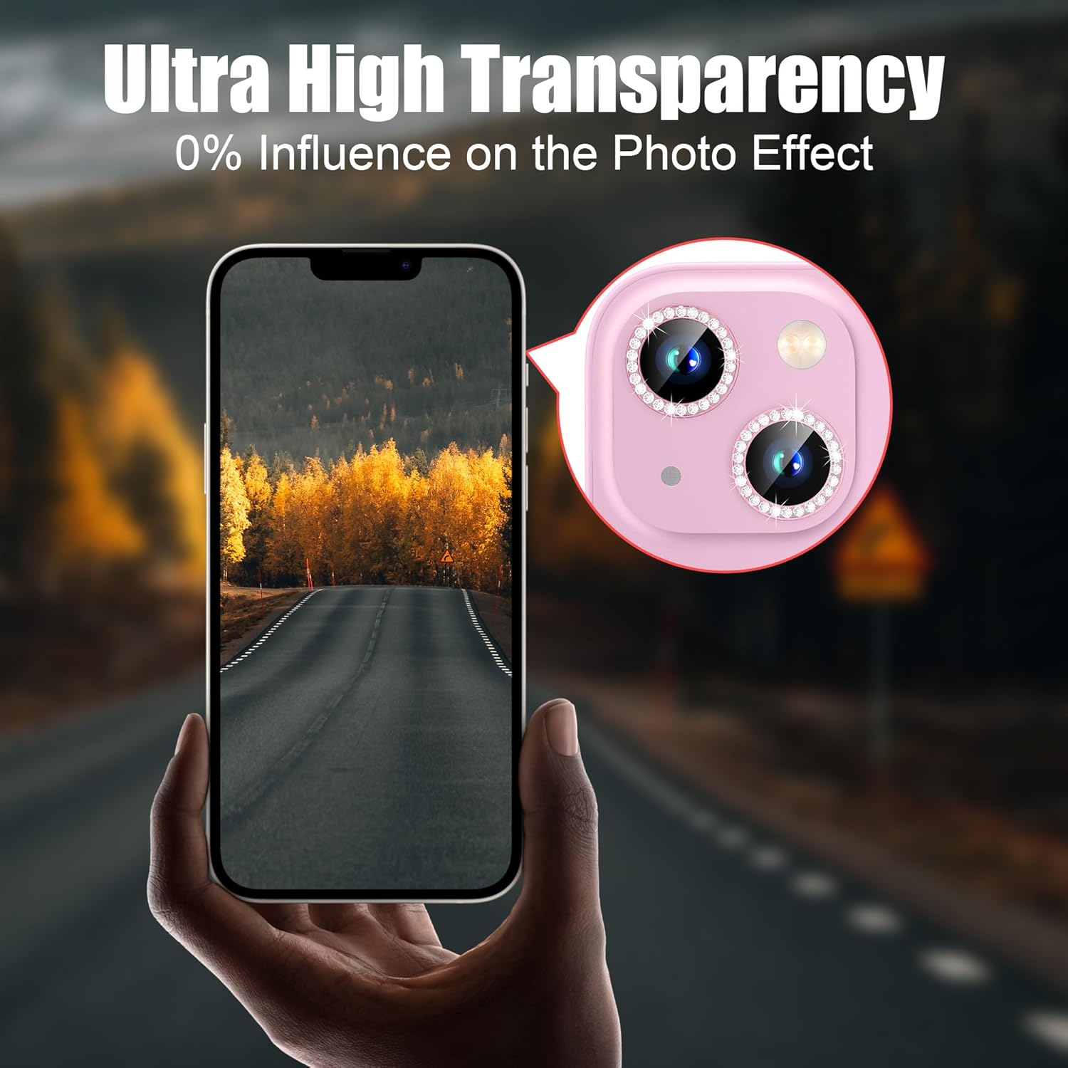 AGVEE 3+3 6 Pack Camera Lens Protector Compatible with iPhone 15/15 Plus, Bling Diamond & Glitter Metal Ring 9H Tempered HD Glass Camera Protector Cover Film, Bling-Pink