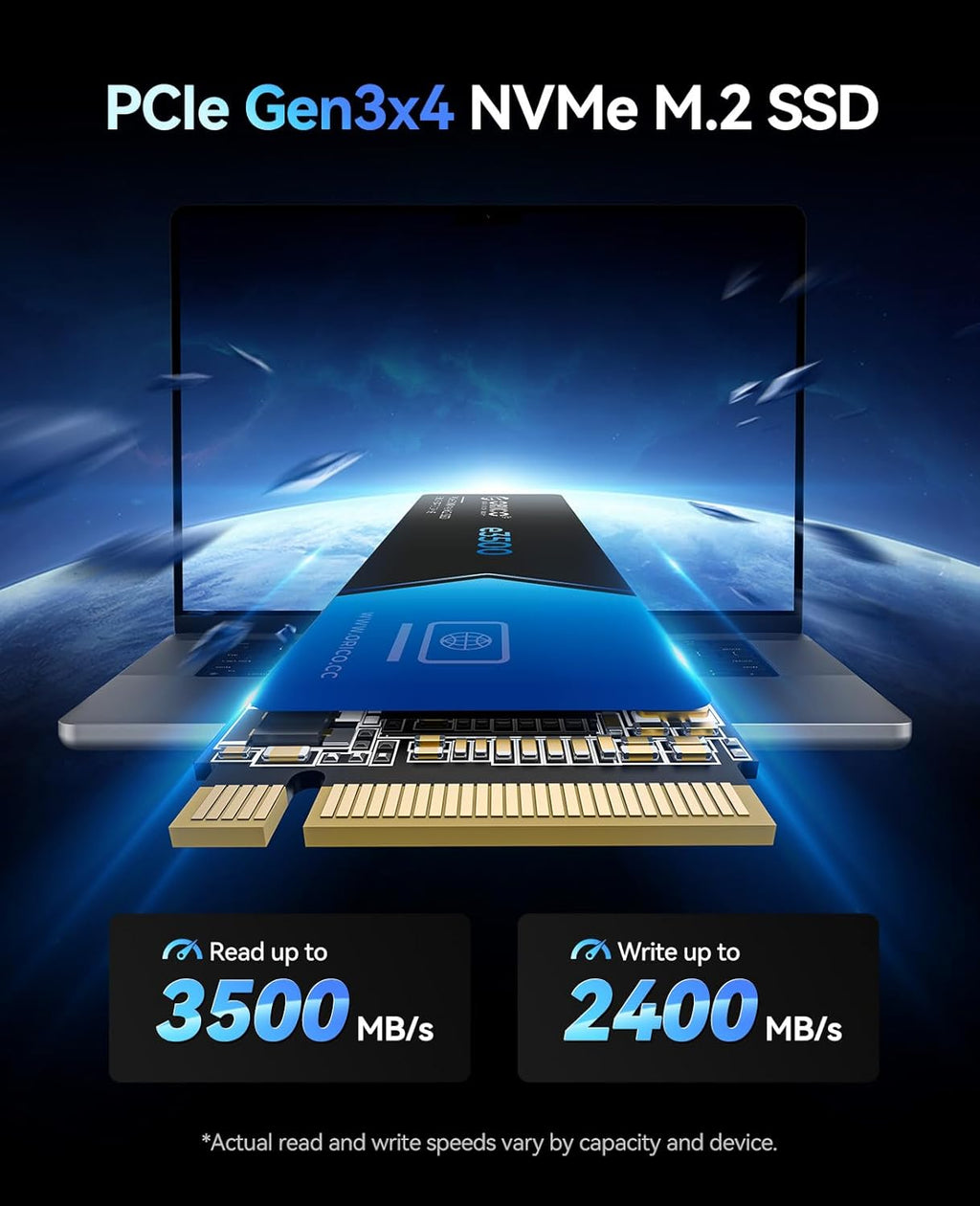 ORICO 2TB M.2 NVMe SSD, PCIe Gen3x4 M2 2280 SSD, Up to 3600MB/s Read & 2400MB/s Write, 3D NAND Flash Internal Solid State Drive with SLC Cache, Compatible with Laptops PC Desktops-e3500
