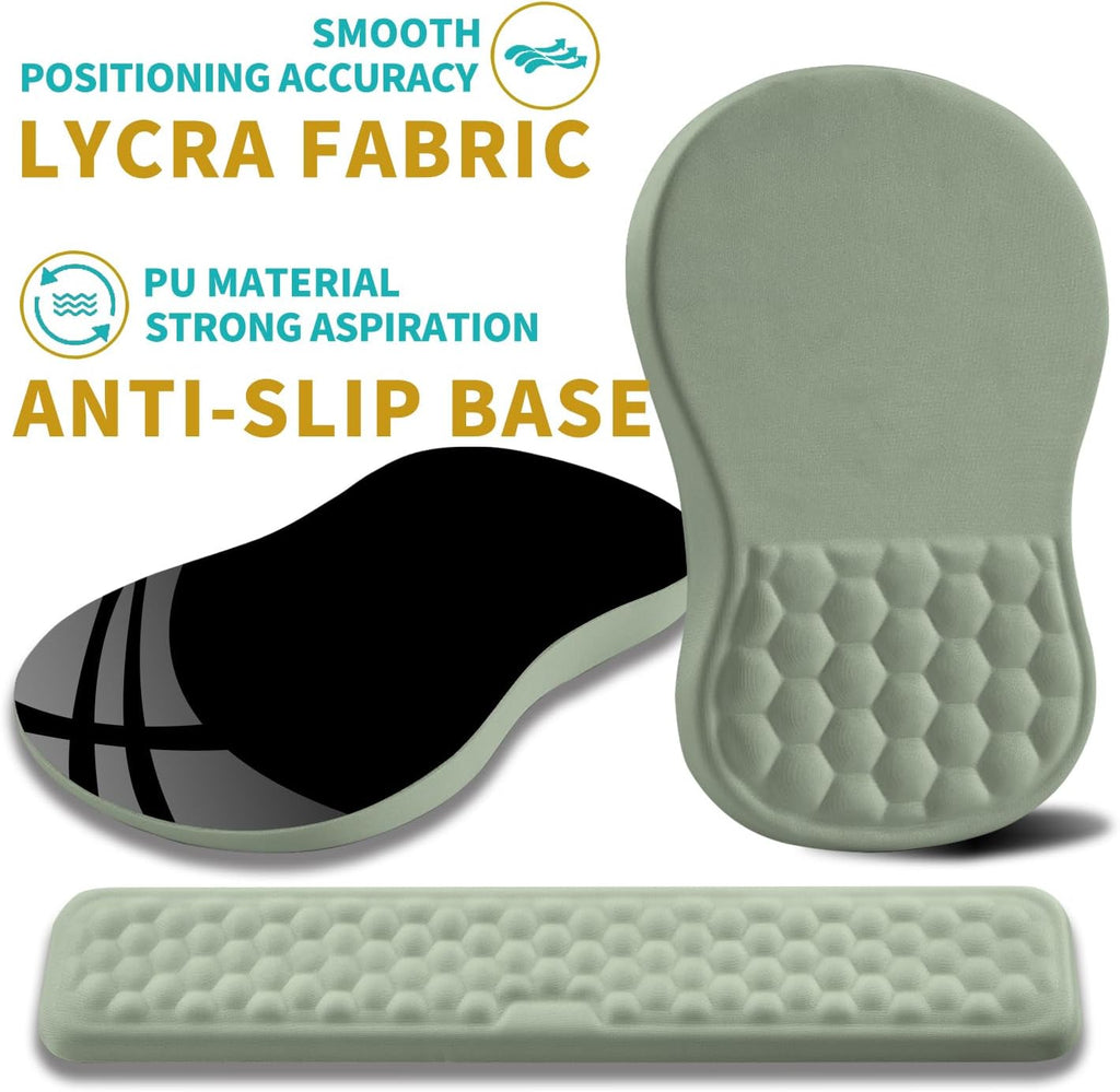 Hokafenle 2 in 1 Ergonomic Mouse Pad Wrist Support & Wrist Rest for Computer Keyboard Set, with Relieve Carpal Tunnel Pain Massage Bulge and Full Memory Gel Design (2In1 Set, Light Green)