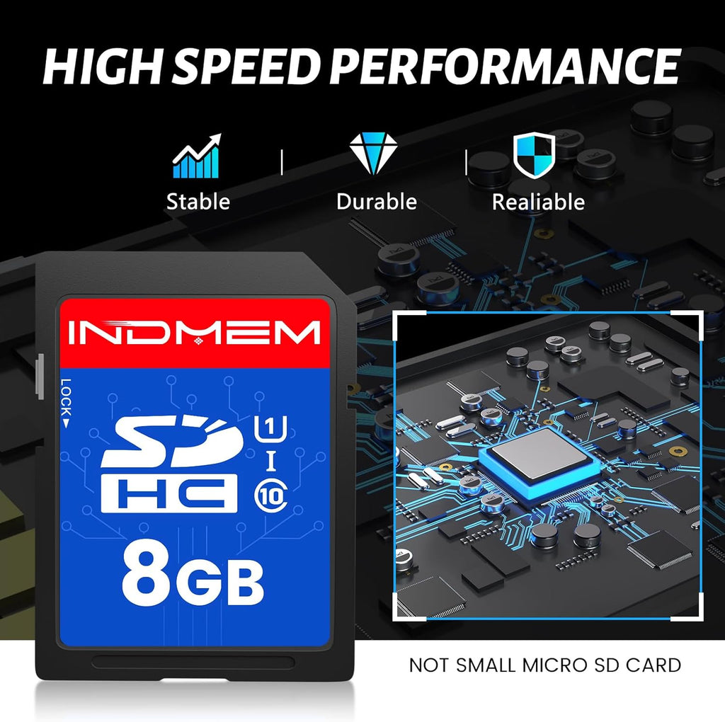 INDMEM SD Card 8GB, 10-Pack UHS-I Class 10 MLC Flash Memory Card, High-Speed Secure Digital Cards for Cameras, DSLR, Action Cams - Reliable Storage