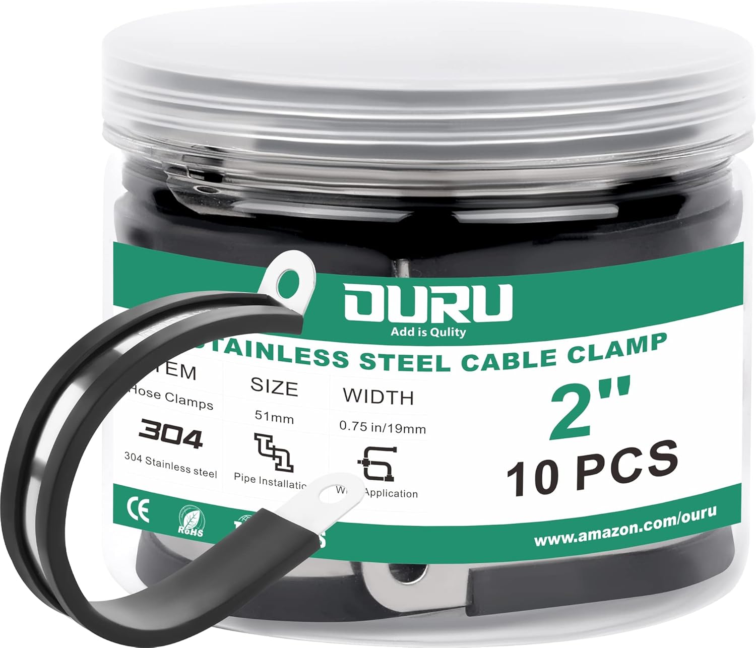 10pcs 2 Inch Stainless Steel Cable Clamps,Rubber Coated Cushioned Insulated Cable Clamp,Automotive Cable Wire Clamps,Pipe Clamps,Metal Clamp for Tube,Lines,Wire Cord Installation(Black,51mm)