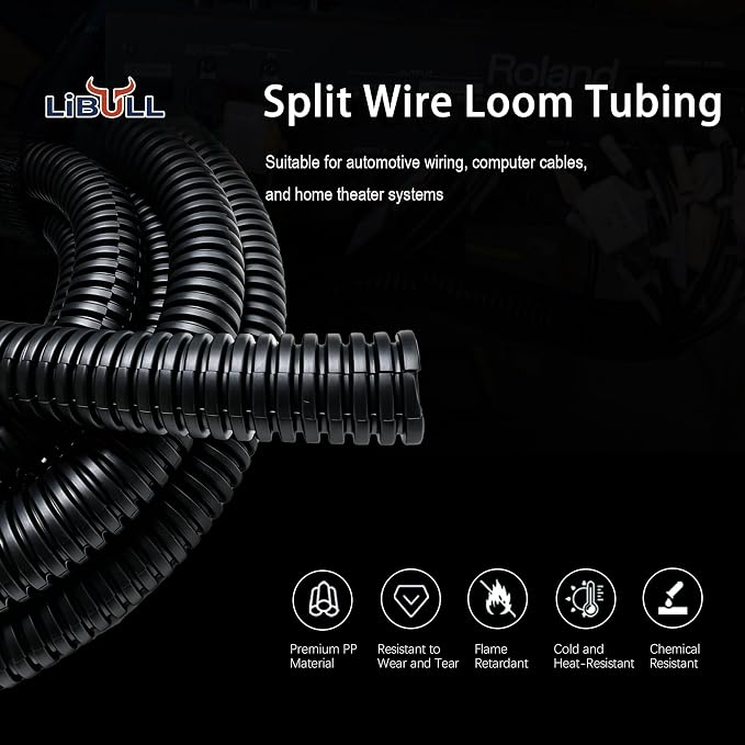Split Wire Loom Tubing, 10FT 1/2Inch Heat Resistance Wire Protector | Cable - Image 2