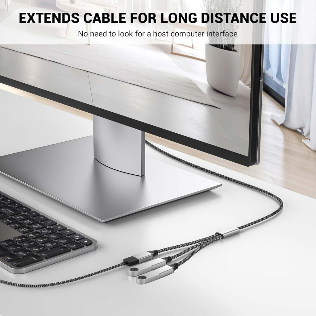 6.6FT USB Splitter, USB A Male to 3 Female Extension Cable Support Charging and Data Transfer for Printer/Keyboard/Flash Drive/PlayStation/Laptop/LED Etc(Silver)