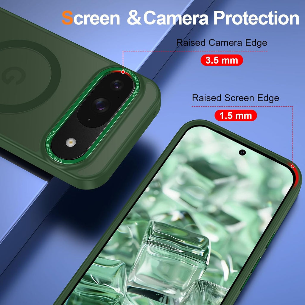 Magnetic for Google Pixel 9/Pixel 9 Pro Case, [Military Grade Drop Protection] [Compatible with MagSafe] Shockproof Slim Translucent Matte Anti-Slip for Women Girls Men Case, Forest Green