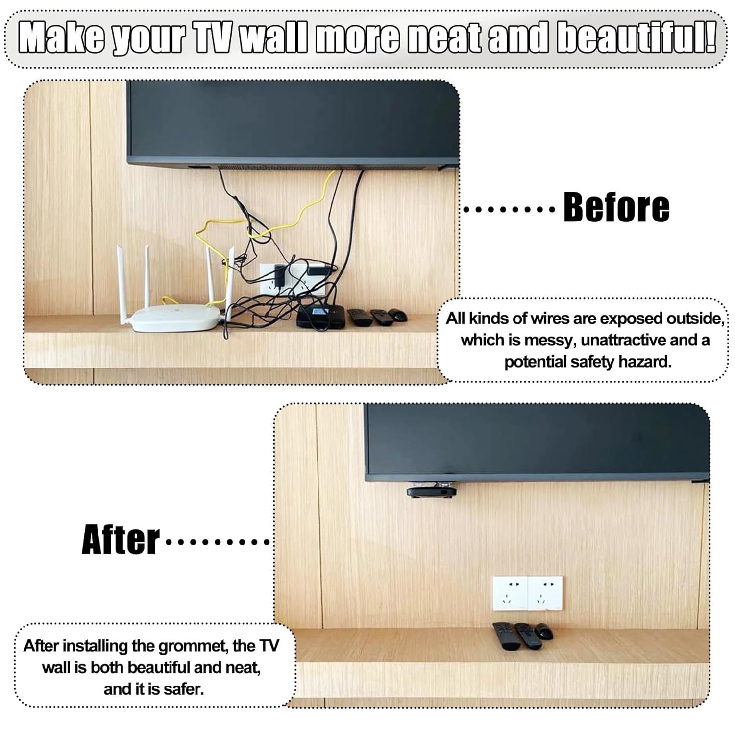 6PCS Desk Grommet, 2 Inch(50mm) Cable Hole Cover for Office and Home Table, Desktop Wiring Management and Protection (White, 6pc)