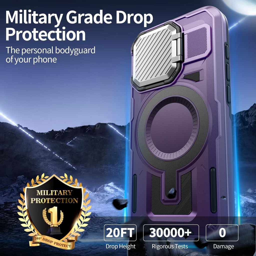 Camera Stand Case for iPhone 15 Plus, [Compatible with Mag Safe] [Lens Cover] 2024 Version Military Grade Protective Soft Case for iPhone 15 Plus 6.7 inch Men Women, Purple