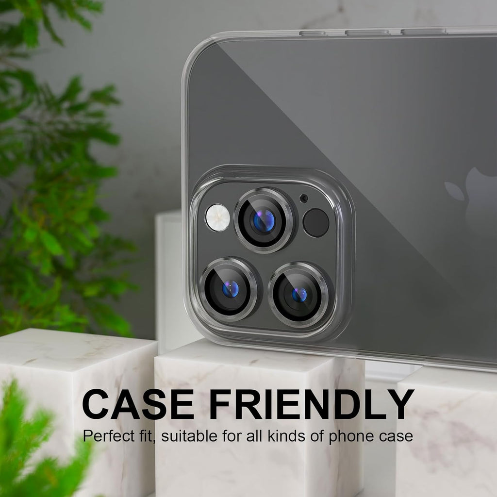 Choiche Compatible for iPhone 16 Pro/iPhone 16 Pro Max Camera Lens Protector, Bling Camera Cover with 9H Tempered Glass Lens Screen Protector Metal Ring Decoration Accessories(Black)
