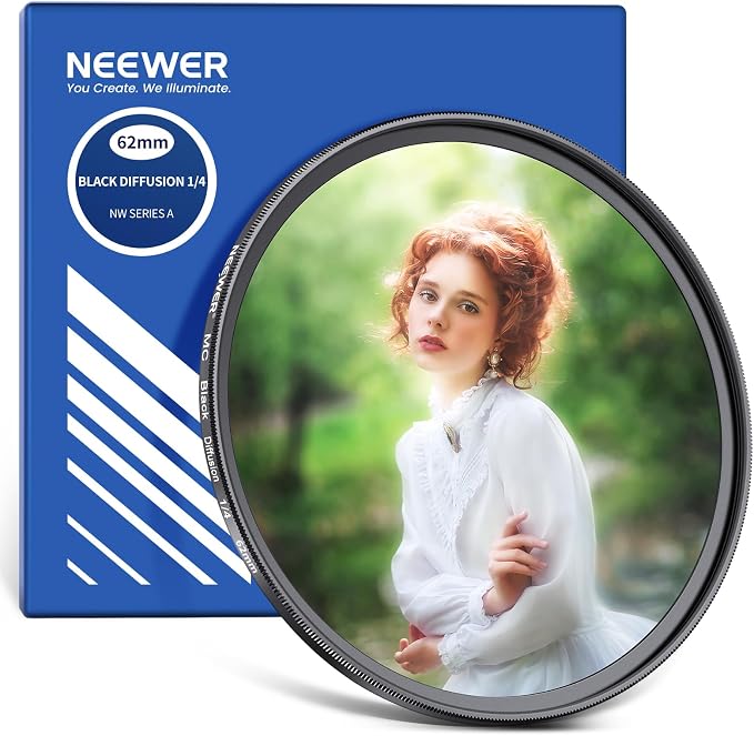 NEEWER 62mm Black Diffusion 1/4 Filter Dreamy Soft Cinematic Effect Filter by Neewer