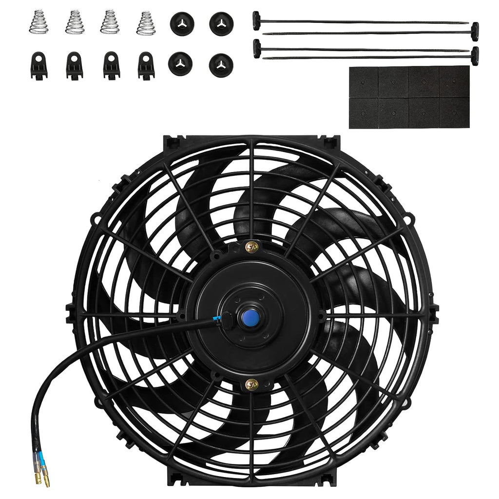 MuHize Radiator Cooling Fan - 12V 80W Universal Electric 10-Inch Fan Assembly with Bolt-On Kit, SAE Radiator Fans for Cars & SUVs (Black)