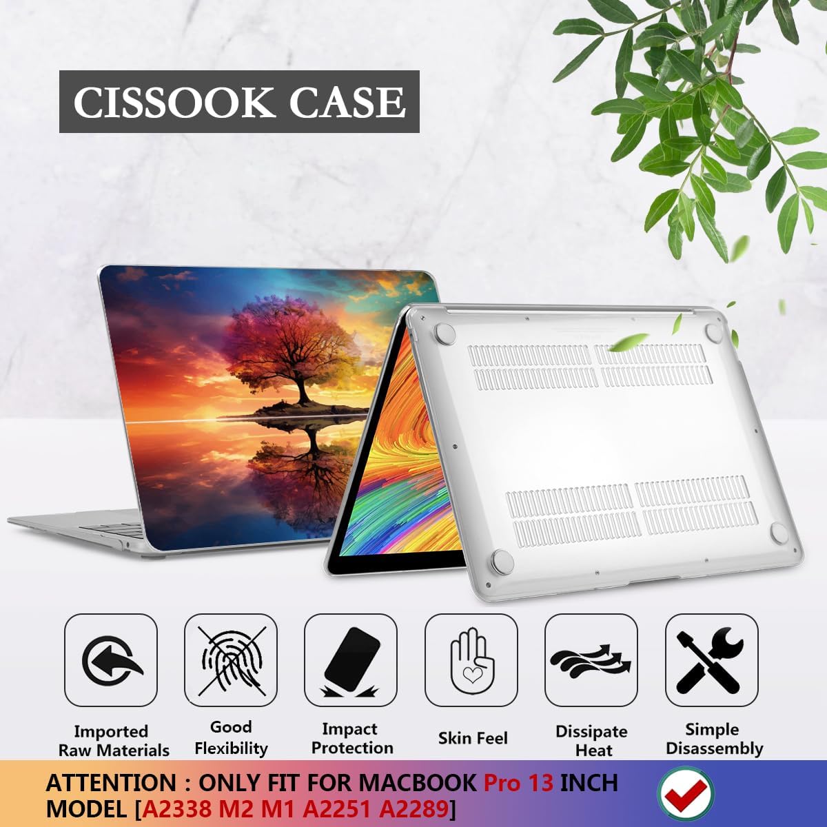 CISSOOK Compatible with MacBook Pro 13 inch Case 2025-2020 Release Model M2 M1 A2338 A2251 A2289, Protective Plastic Hard Shell Case Cover for MacBook Pro 13-inch with Touch Bar, Tree Landscape