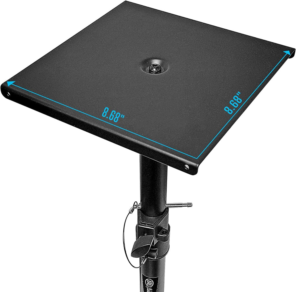 AxcessAbles Studio Monitor Speaker Stands Pair. 80lb Capacity per Stand. Adjustable Height 26" - 42". Metal Constructed Stands Ideal for Surround Sound, Bookshelf and Monitoring Speakers