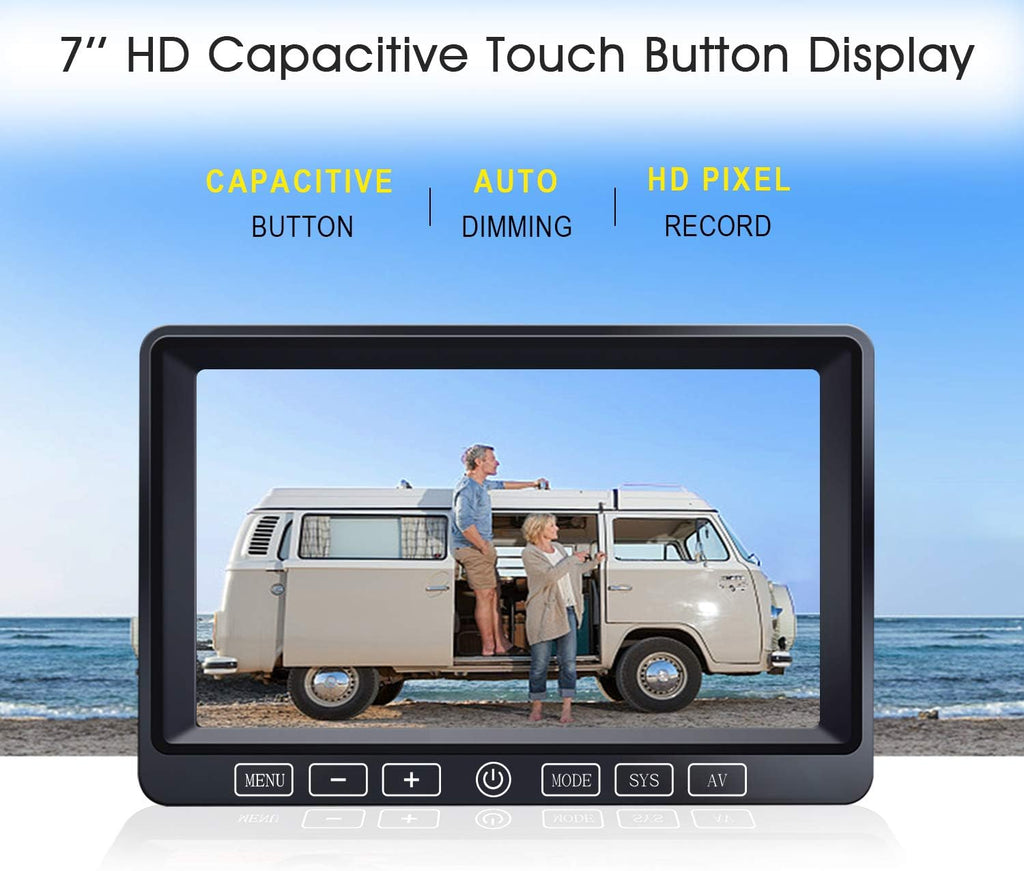 Wireless Backup Camera System with 7-Inch DVR Dual/Quad Split Touch Monitor, IP69 Waterproof HD 1080P Wireless 2 Rear View Side View Camera for RV Trailer Truck 5th Wheel,BW702