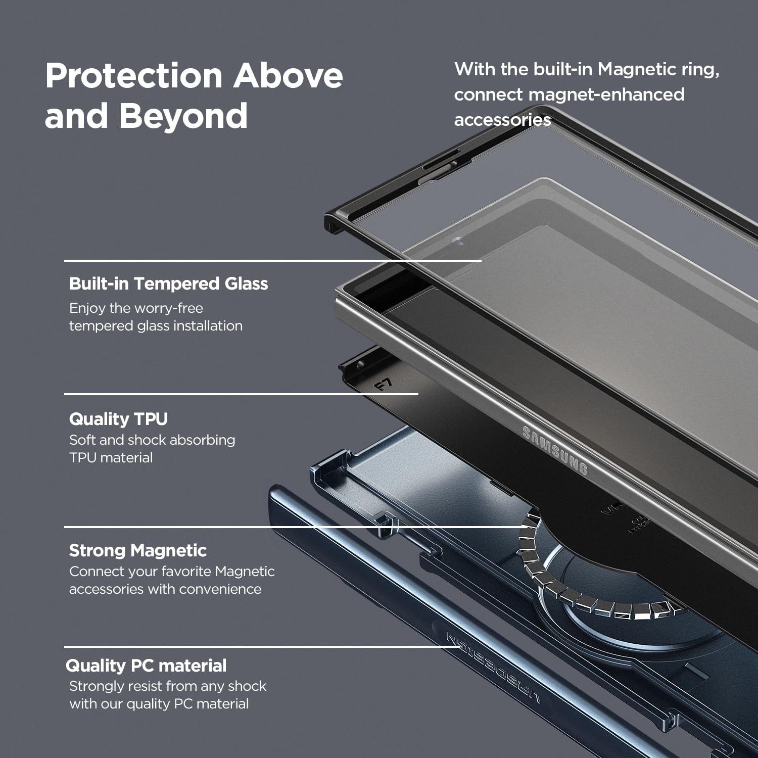 VRS DESIGN Terra Guard Modern for Galaxy Z Fold 7 (2025) – Magnetic Phone Case with Built-in Screen Protector, Rugged Dual Layer Protection & Spring-Loaded Hinge Cover (Ice Blue)