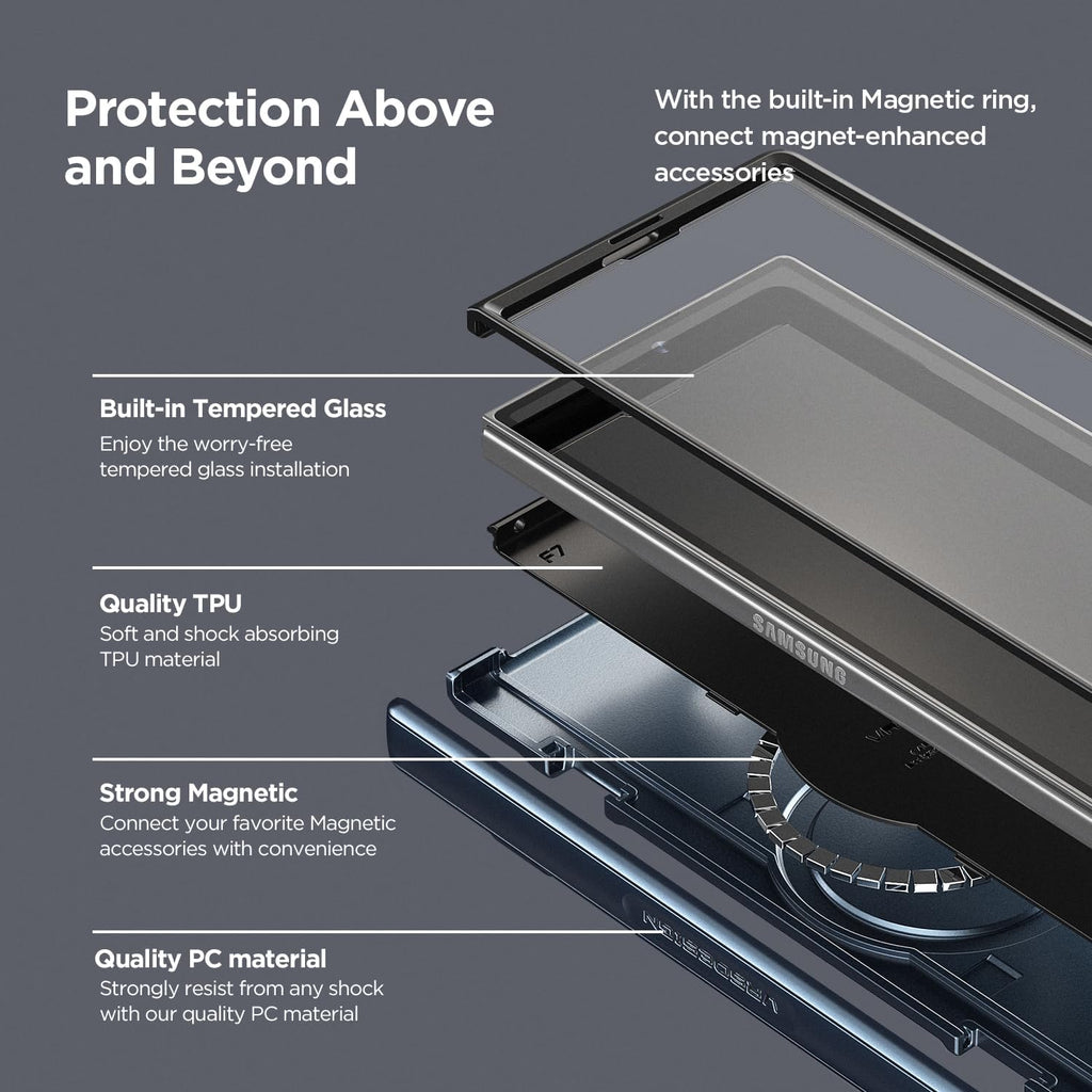 VRS DESIGN Terra Guard Modern for Galaxy Z Fold 7 (2025) – Magnetic Phone Case with Built-in Screen Protector, Rugged Dual Layer Protection & Spring-Loaded Hinge Cover (Metallic Green)