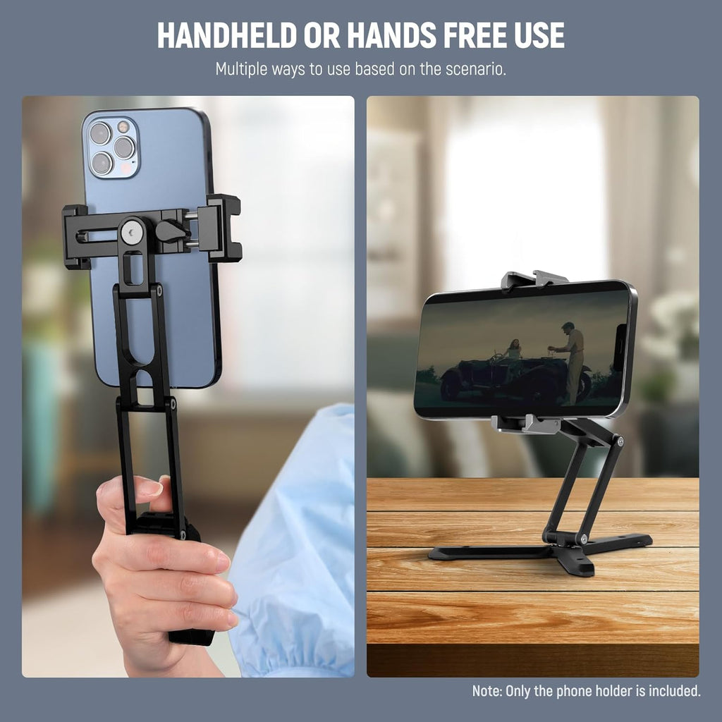 NEEWER Phone Tripod Mount with Cold Shoes, Metal Smartphone Adapter Compatible with iPhone, Multi Angle Tri Fold Cell Phone Holder, Handheld Grip for Streaming Vlog SP-04