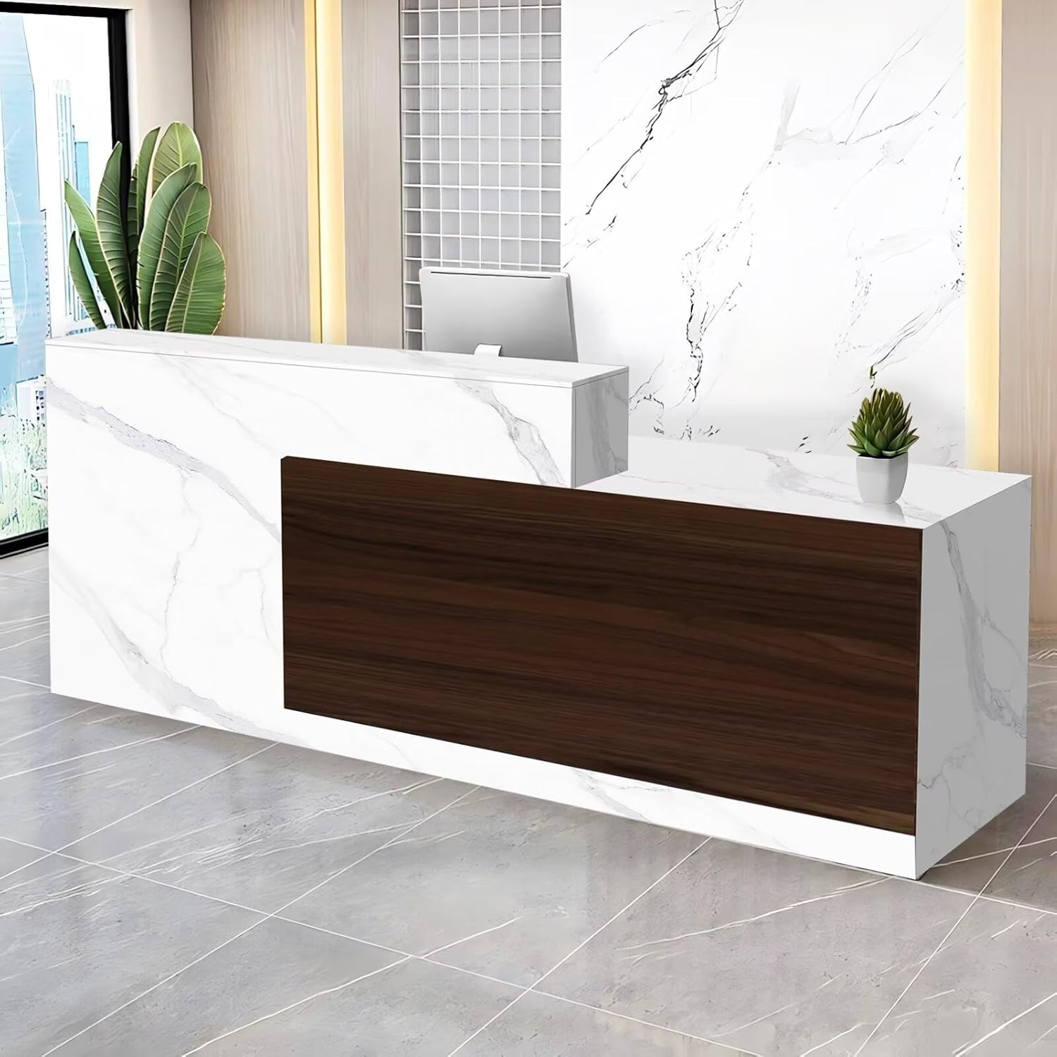 Reception Desk with Counter Modern Checkout Counter with Lockable Drawer Keyboard Tray Receptionist Desk for Office Salon Reception Table L Right 47inch/120cm