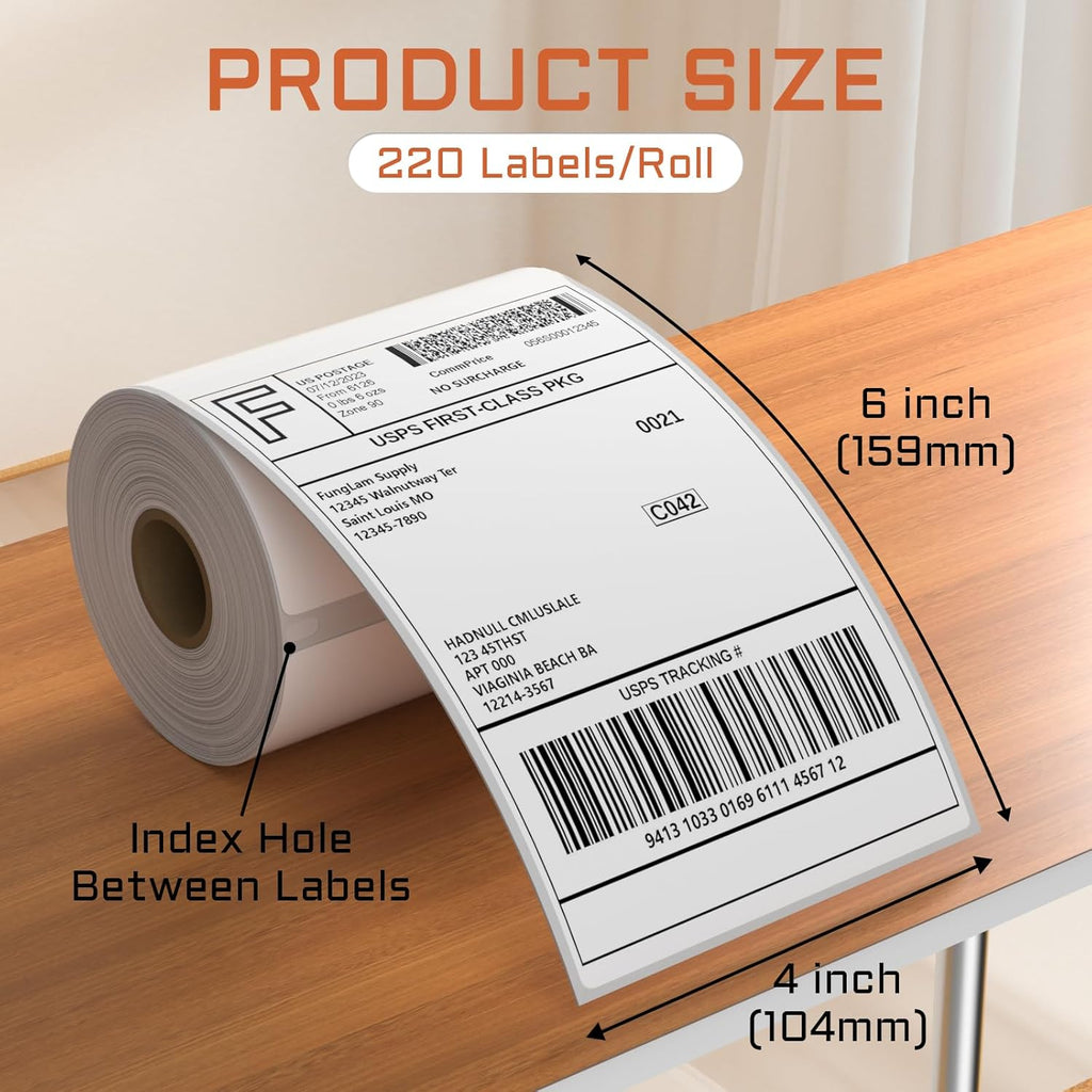 FungLam 4 Rolls 4XL Labels 4" x 6" Direct Thermal Printer Labels, Shipping Labels Compatible with LabelWriter 4XL 1744907 Thermal Postage Label Paper, 220 Labels/Roll