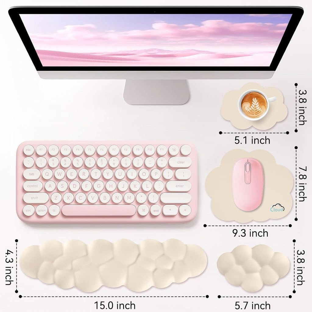 Cloud Wrist Rest for Computer Keyboard, 4-in-1 Memory Foam Leather Cloud Keyboard Wrist Rest and Mouse Pad Set with Ergonomic Support for Arm and Palm Cushion, Gaming/Work Setup, Beige