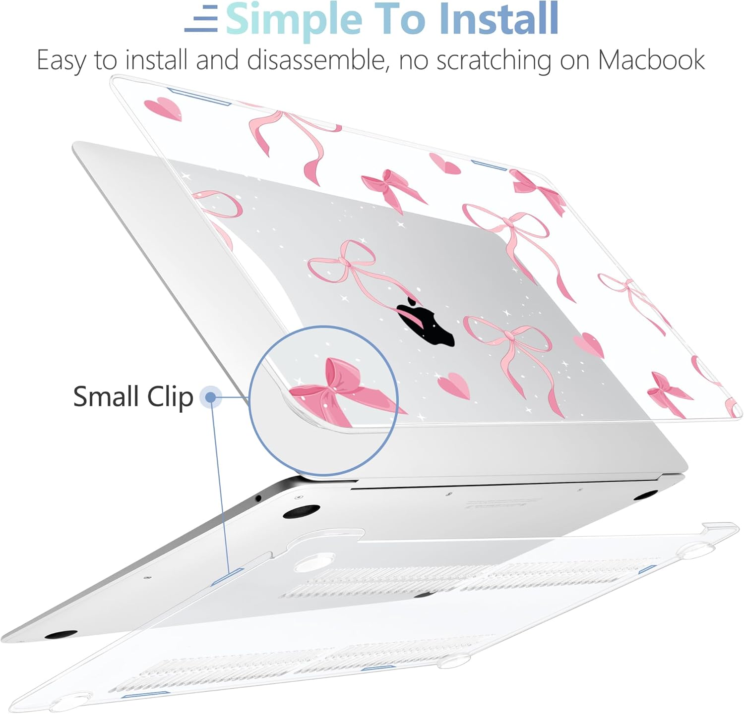 MEEgoodo for MacBook Air 13.3 inch Case 2021 2020 2019 2018 A2337 M1 A2179 A1932, Laptop Shell for MacBook Air M1 with Keyboard Webcam Cover & Trackpad Film & Type C Adapter,Pink Ribbons Bows
