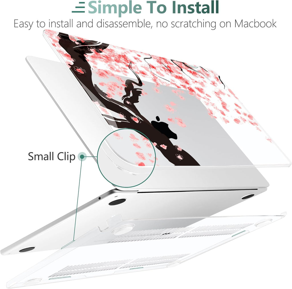 TWOLSKOO for M4 MacBook Air 13.6 inch Case 2025-2022 Release M4 A3240 M3 A3113 M2 A2681, Plastic Hard Shell & Screen Protector & Keyboard Cover & Trackpad Film, Cherry Blossoms