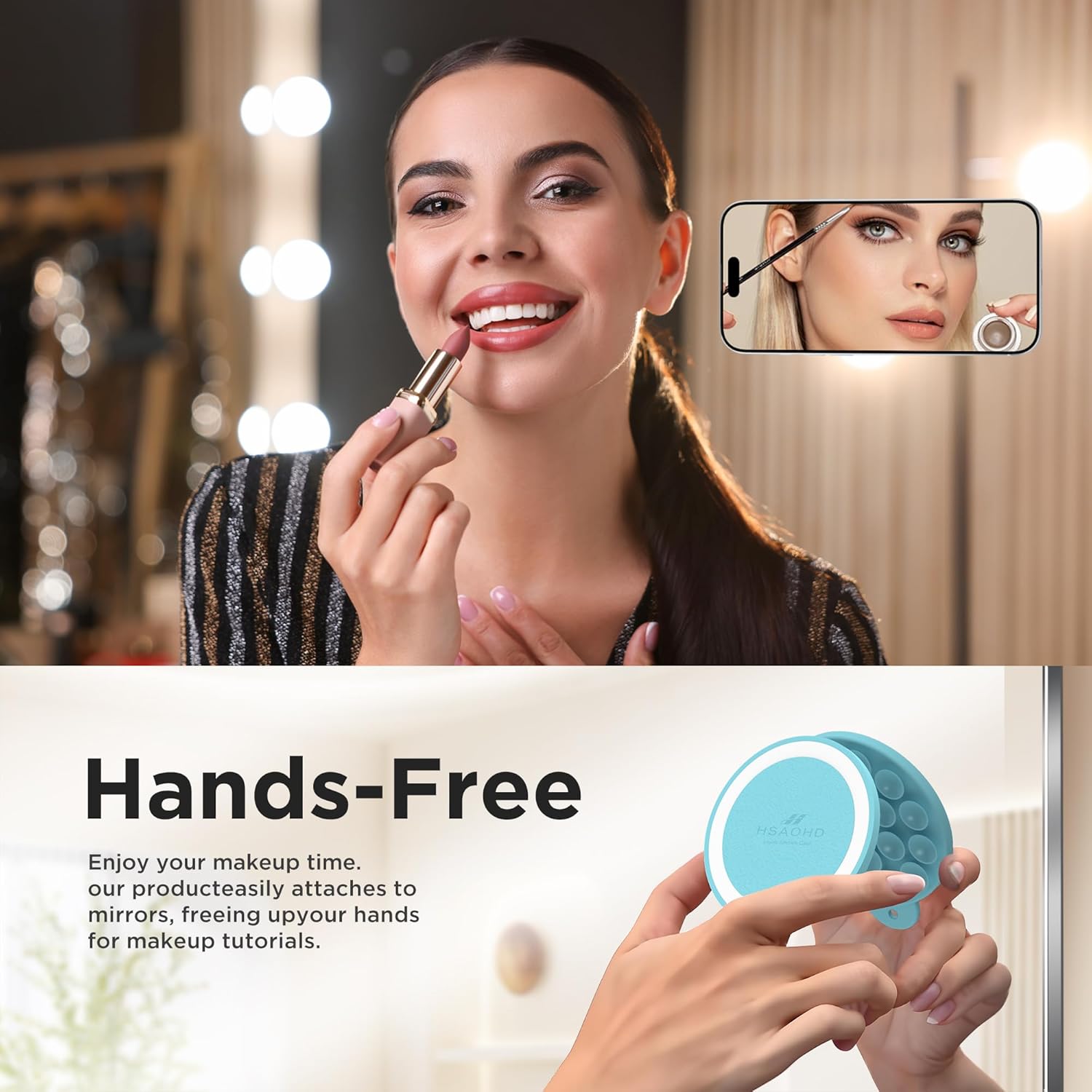 Magnetic Suction Cup Phone Mount for MagSafe Case, Silicone Hands-Free Grip Holder for iPhone and Android, Mirror Shower Phone Stand for Makeup FaceTime Gym Kitchen Bathroom, Sea Blue