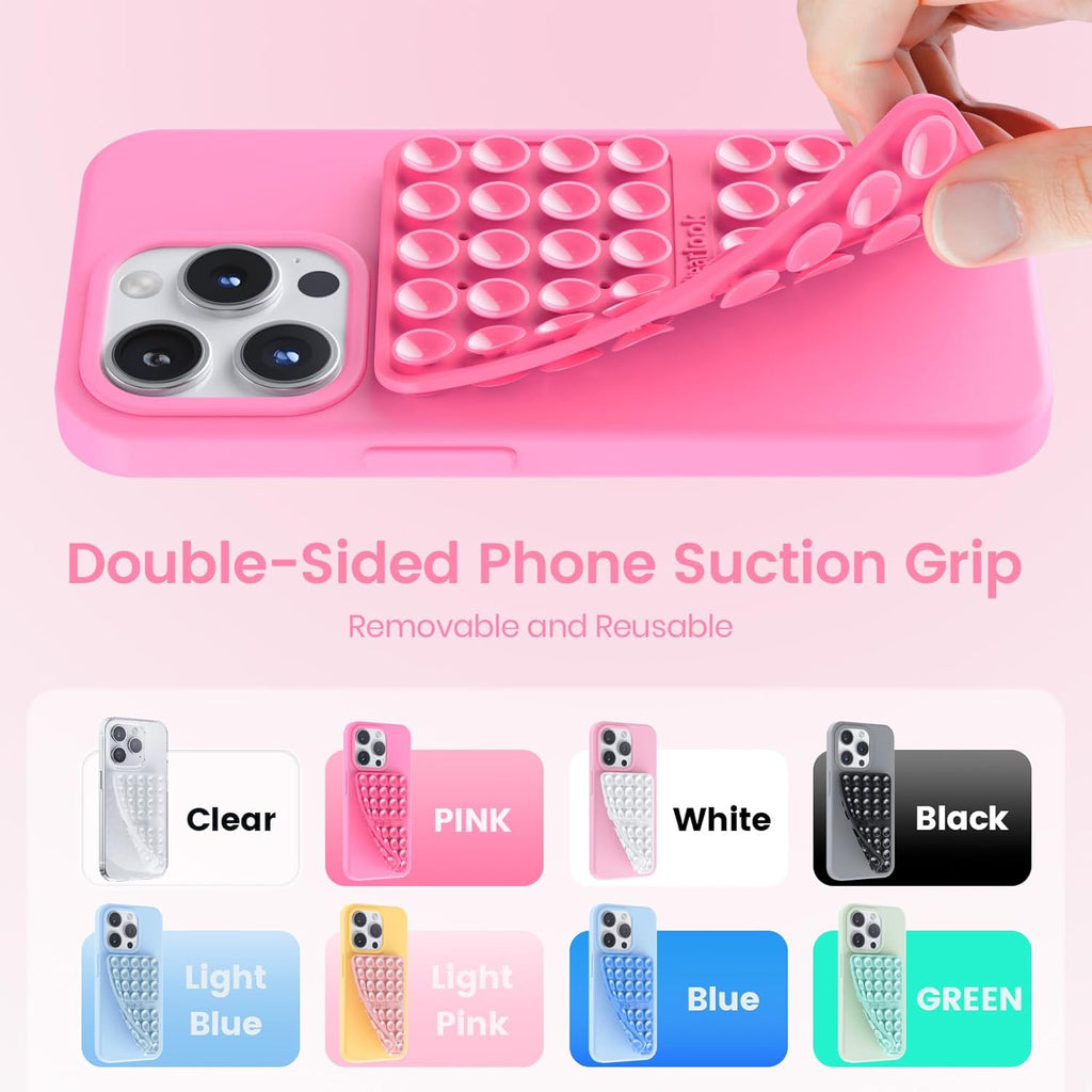 Klearlook 4Pack Silicone Suction Cup Phone Case Mount Double Sided, Sticky Phone Grip for Cell Phone, Hands-Free Phone Accessories for Selfies and Videos, Clear & Light Pink & Light Blue & Black