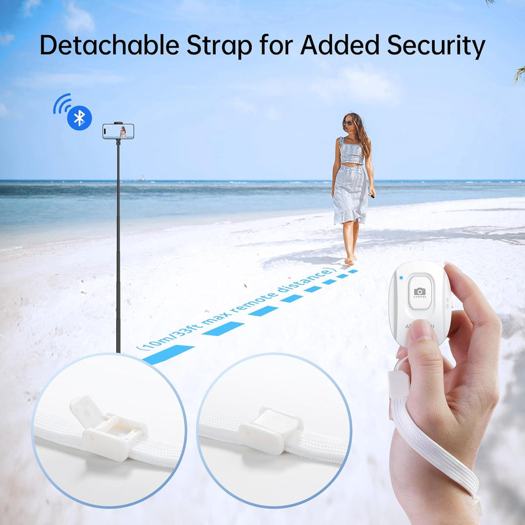 ATUMTEK Camera Remote Shutter for iPhone and Android Smartphones (2 Pack), Wireless Phone Remote Control Selfie Button for Photos and Videos (Bluetooth 5.2), Wrist Strap Included, White