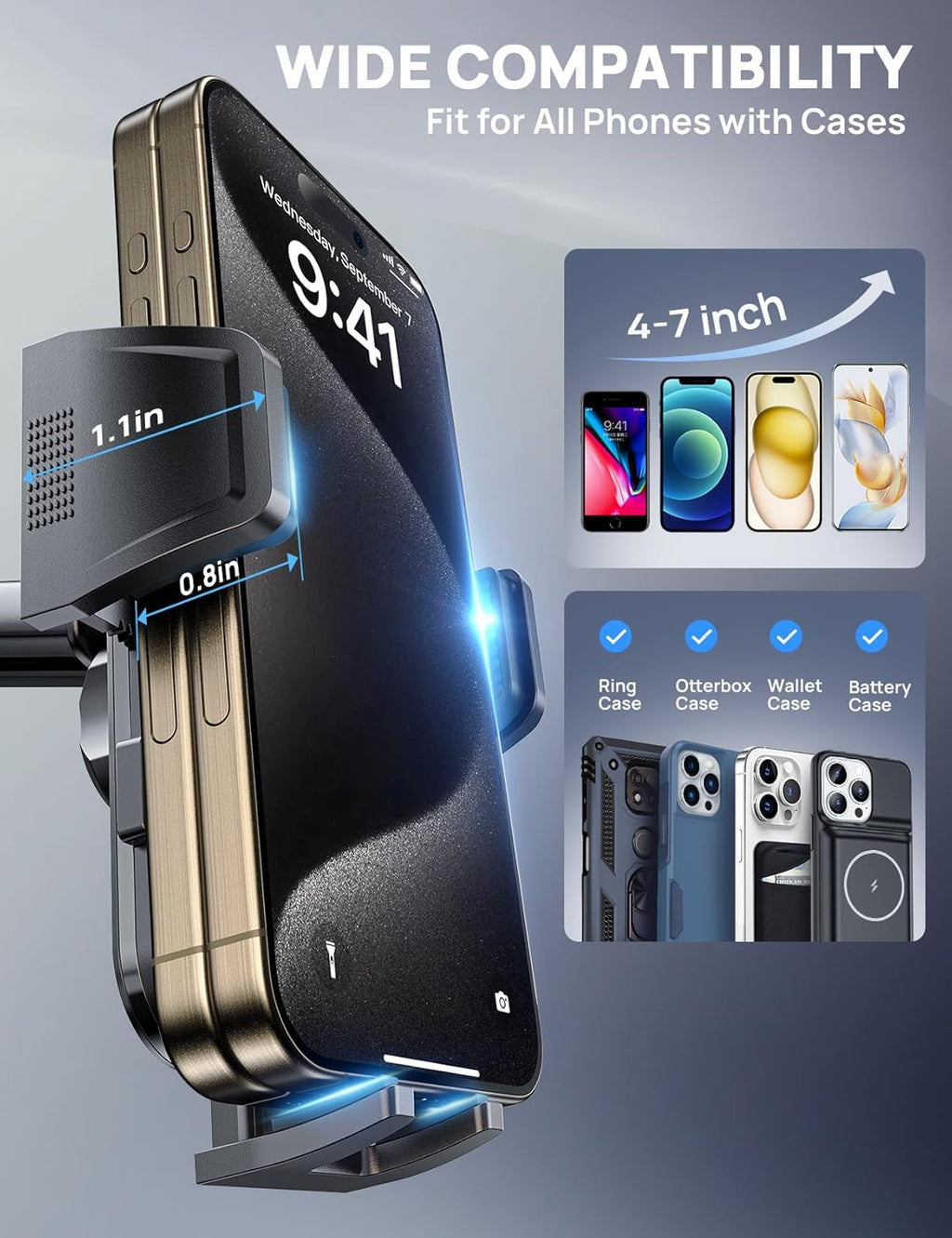 [2025 New] Dashboard Phone Holders for Your Car (+Air Vent Clip) [Military Grade Stable] , Car Cell Phone Holder, Rotatable Suction Cup Car Phone Mount for All Phone (Light Purple)