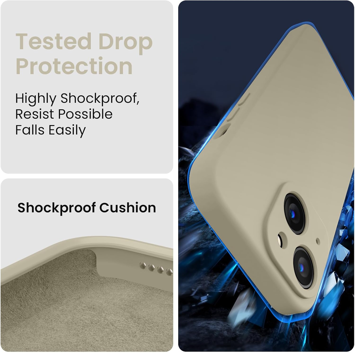 FireNova Designed for iPhone 15 Case, Silicone Upgraded [Camera Protection] Phone Case with [2 Screen Protectors], Soft Anti-Scratch Microfiber Lining Inside, 6.1 inch, Khaki