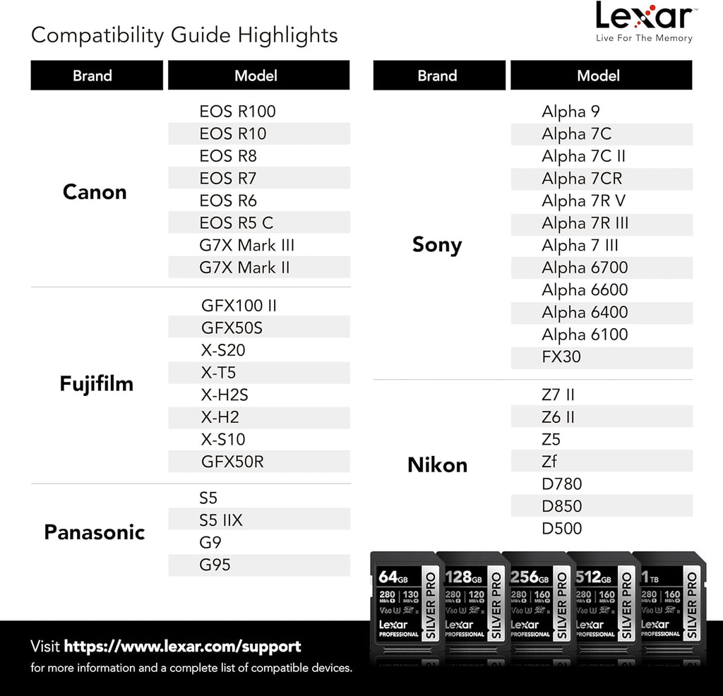 Lexar 128GB Professional SILVER PRO SD Card, UHS-II, C10, U3, V60, Full HD, 4K, Up To 280MB/s Read SDXC Memory Card, for Professional Photographer, Videographer, Enthusiast (LSDSIPR128G-BNNNU)