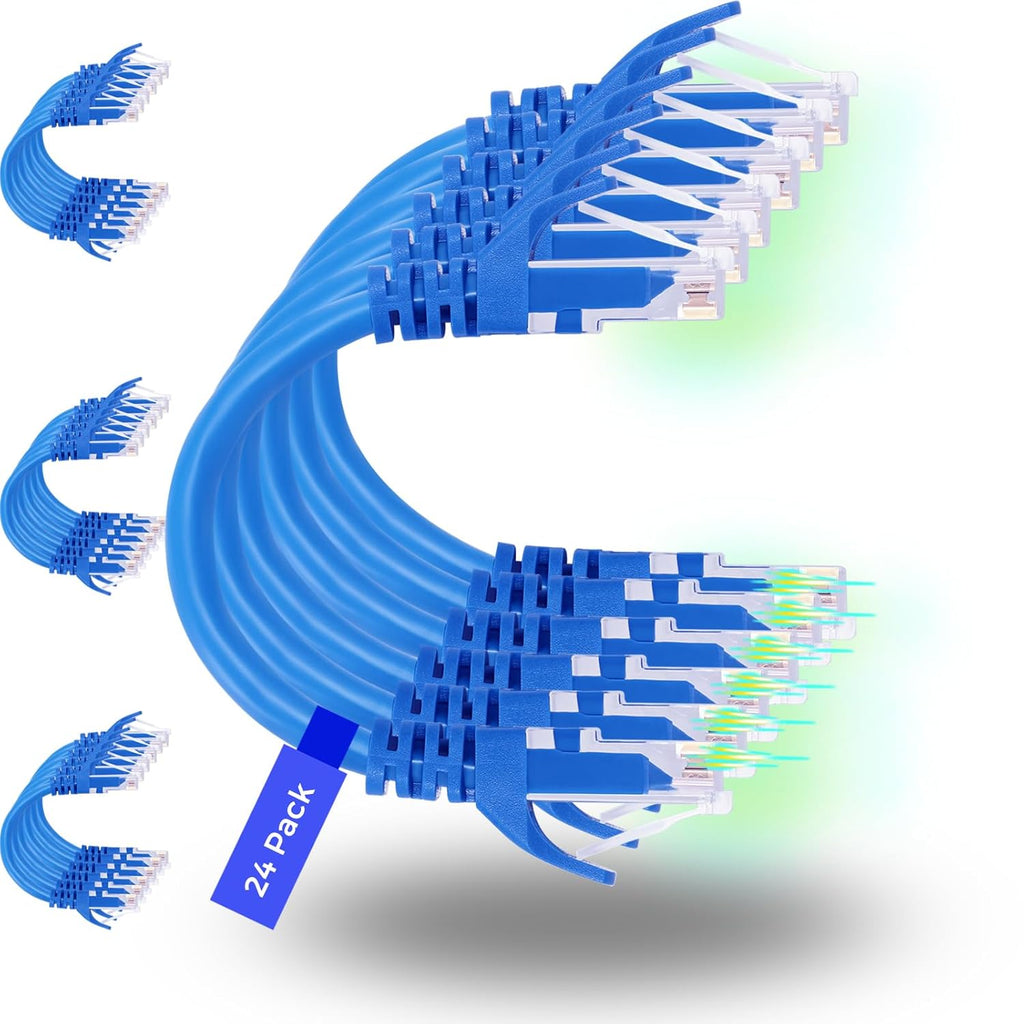 Rapink Patch Cables Cat6 1ft (24 Pack), Ethernet Patch Cable 10G, Cat 6 Patch Cable for Patch Panel to Switch, Flexiable Cat 6 Ethernet Cable with Gold Plated Blue