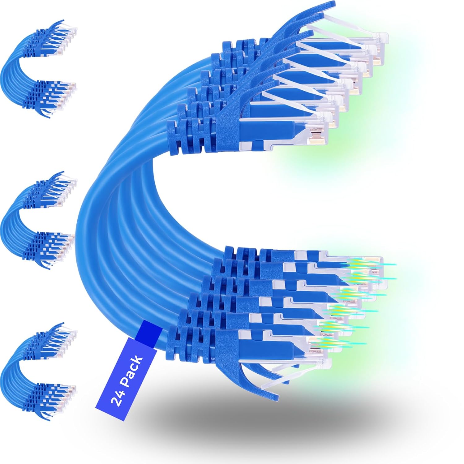 Rapink Patch Cables Cat6 3ft (24 Pack), Ethernet Patch Cable 10G Support, Cat 6 Patch Cable for Patch Panel to Switch, Flexiable Cat 6 Ethernet Cable with Gold Plated Blue