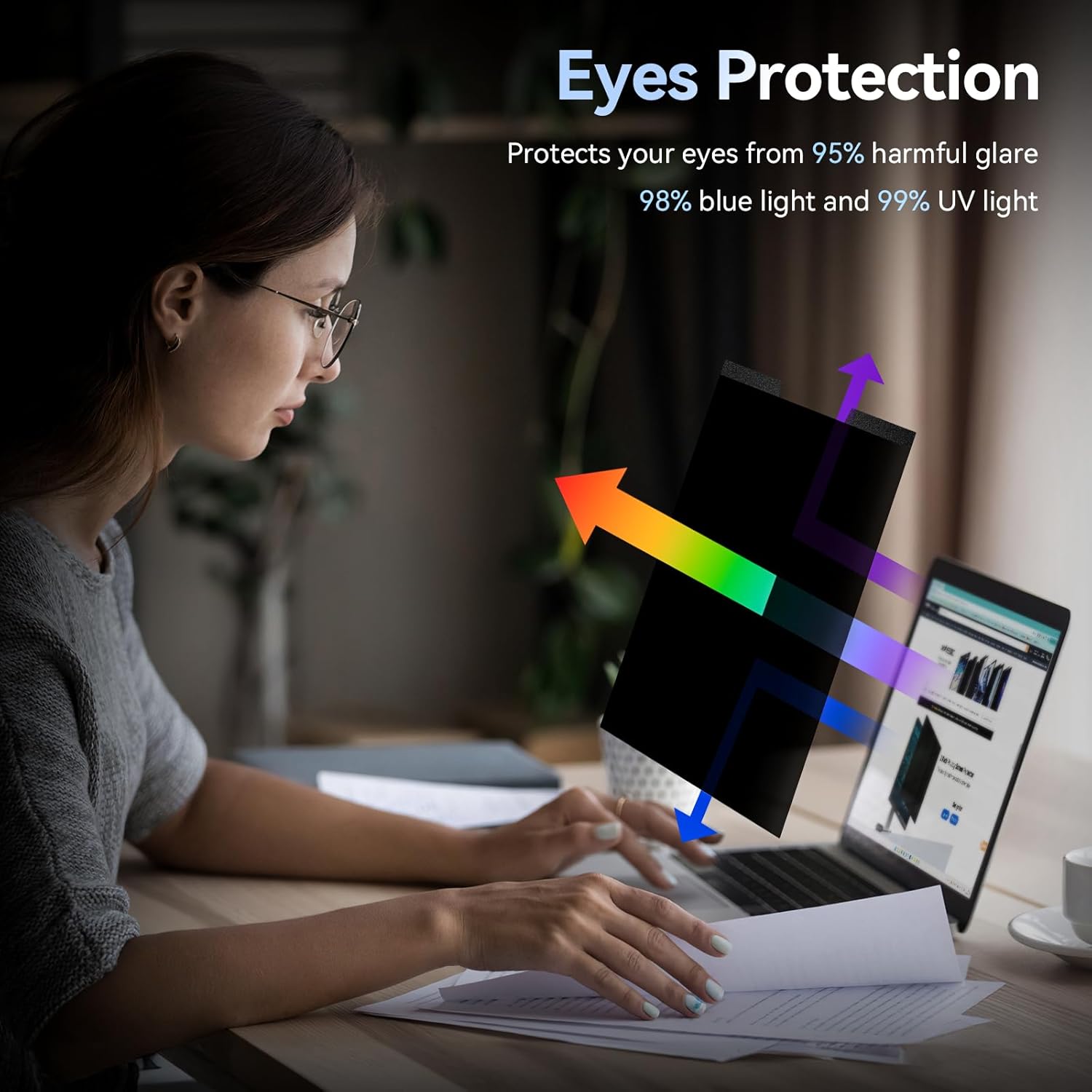 Magnetic 13.3 Inch Laptop Privacy Screen for 16:10 Computer Monitor, Removable Anti Glare Blue Light Filter Protector, 13 In Privacy Shield Compatible with Lenovo Hp Dell Acer Asus Thinkpad Envy Xps