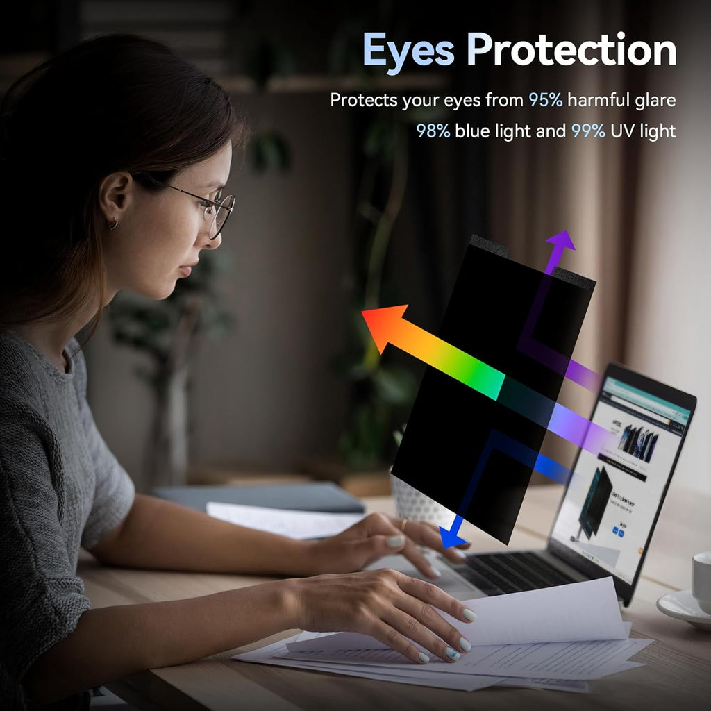 Magnetic 16 Inch Laptop Privacy Screen for 16:10 Computer Monitor, Removable Anti Glare Blue Light Filter Protector, 16 in Privacy Shield Compatible with Lenovo Hp Dell Acer Asus Thinkpad Envy Xps