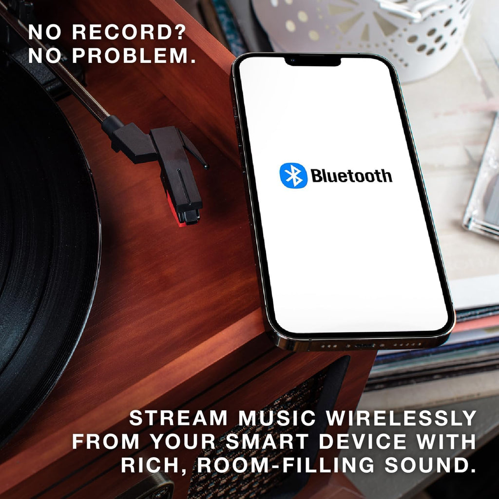 Victrola The Quincy 6-in-1 Bluetooth Record Player & Multimedia Center with Built-in Speakers – 3-Speed Turntable, CD & Cassette Player, AM/FM Radio, Wireless Music Streaming (Natural)