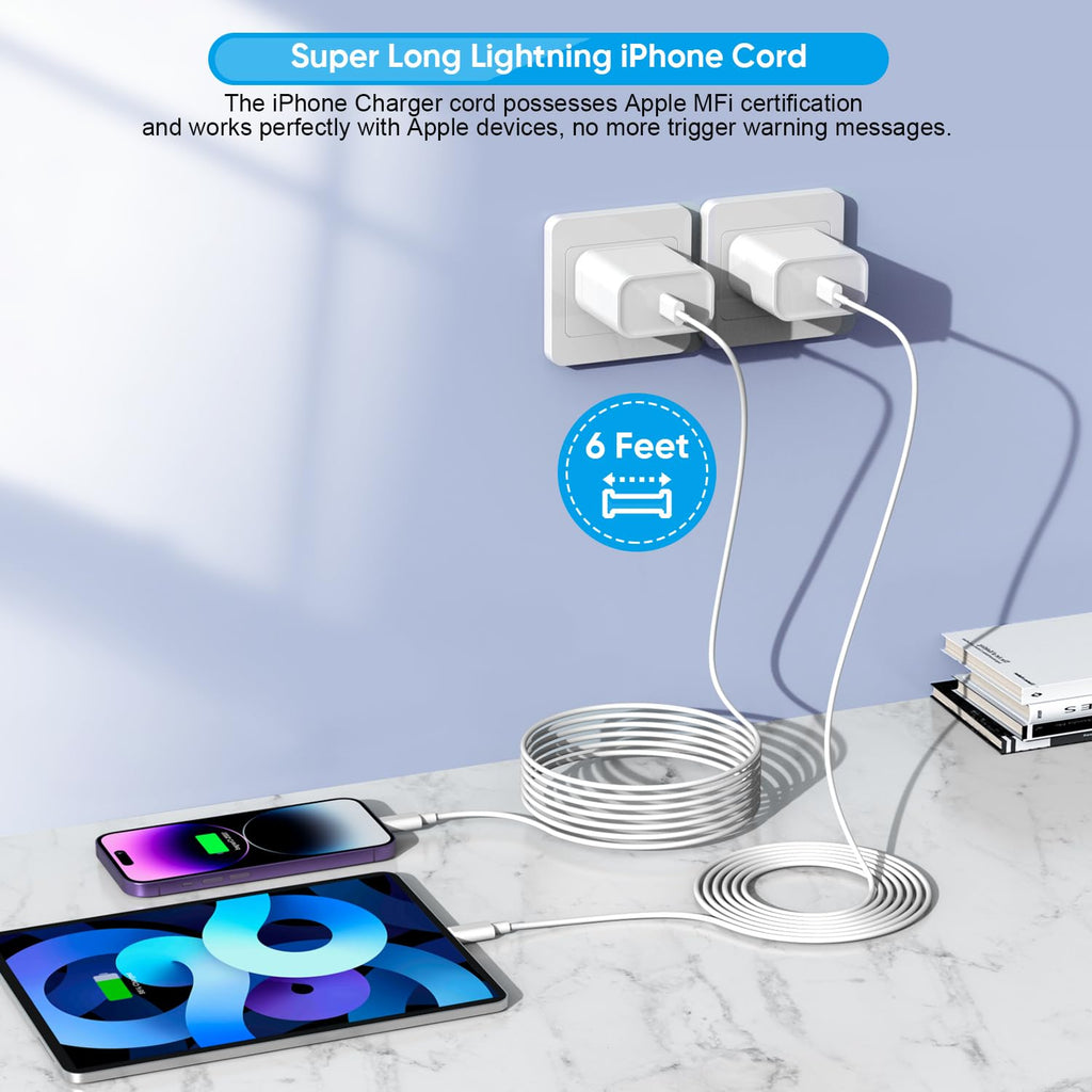 [Apple MFi Certified]6FT iPhone Fast Charger Cord,2Pack USBC i Phone Charge 20W PD USB C Fast Wall Charger Block Lightning Fast Charging Cable for iPhone 14/Pro/Pro Max/Plus/13/12/11/XS/XR/SE2022/iPad