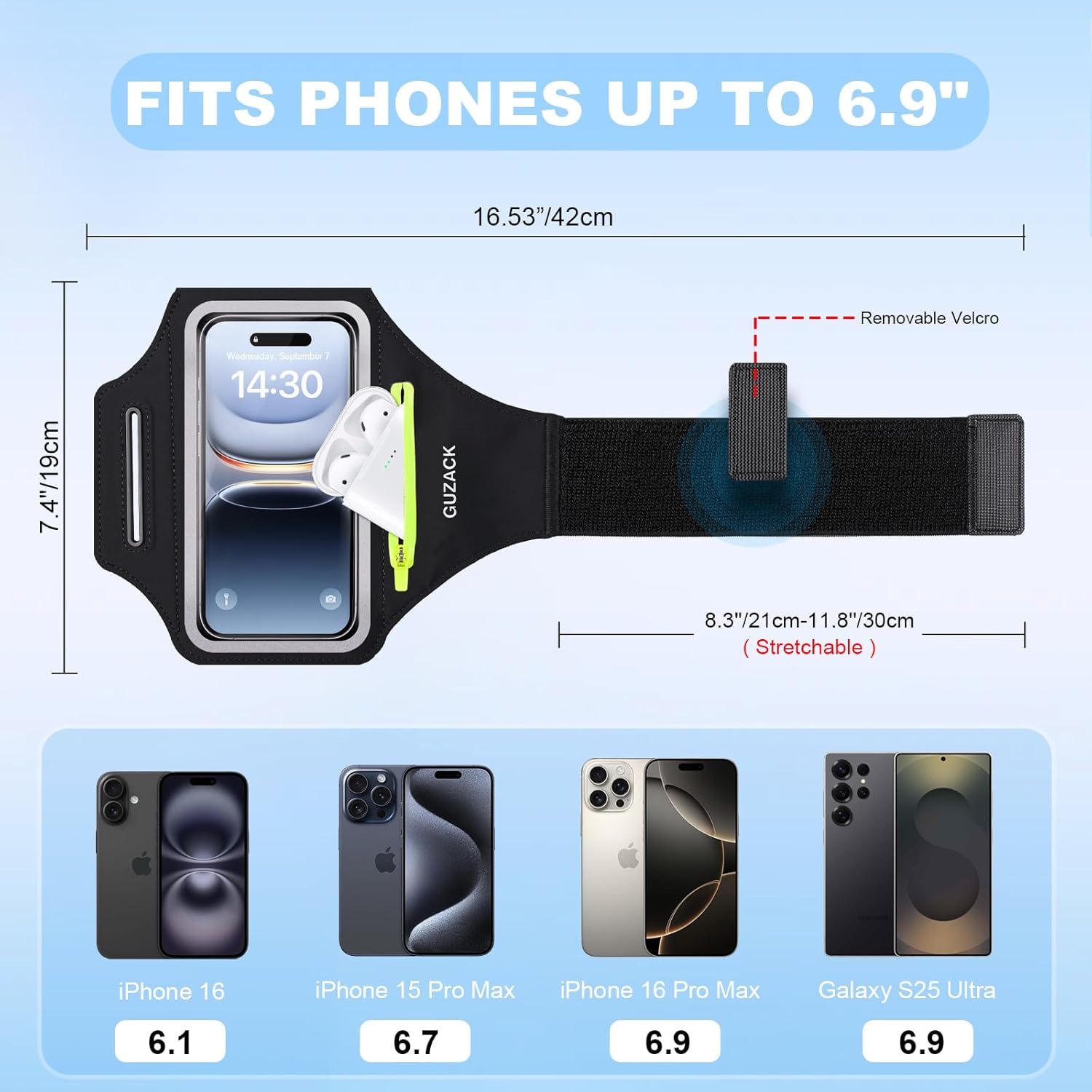 Running Armband with Earphone Pouch & Card Slot, Running Phone Holder for iPhone 16 15 14 Pro Max Plus Galaxy S25 S24 S23 Ultra, Up to 6.8" Phones