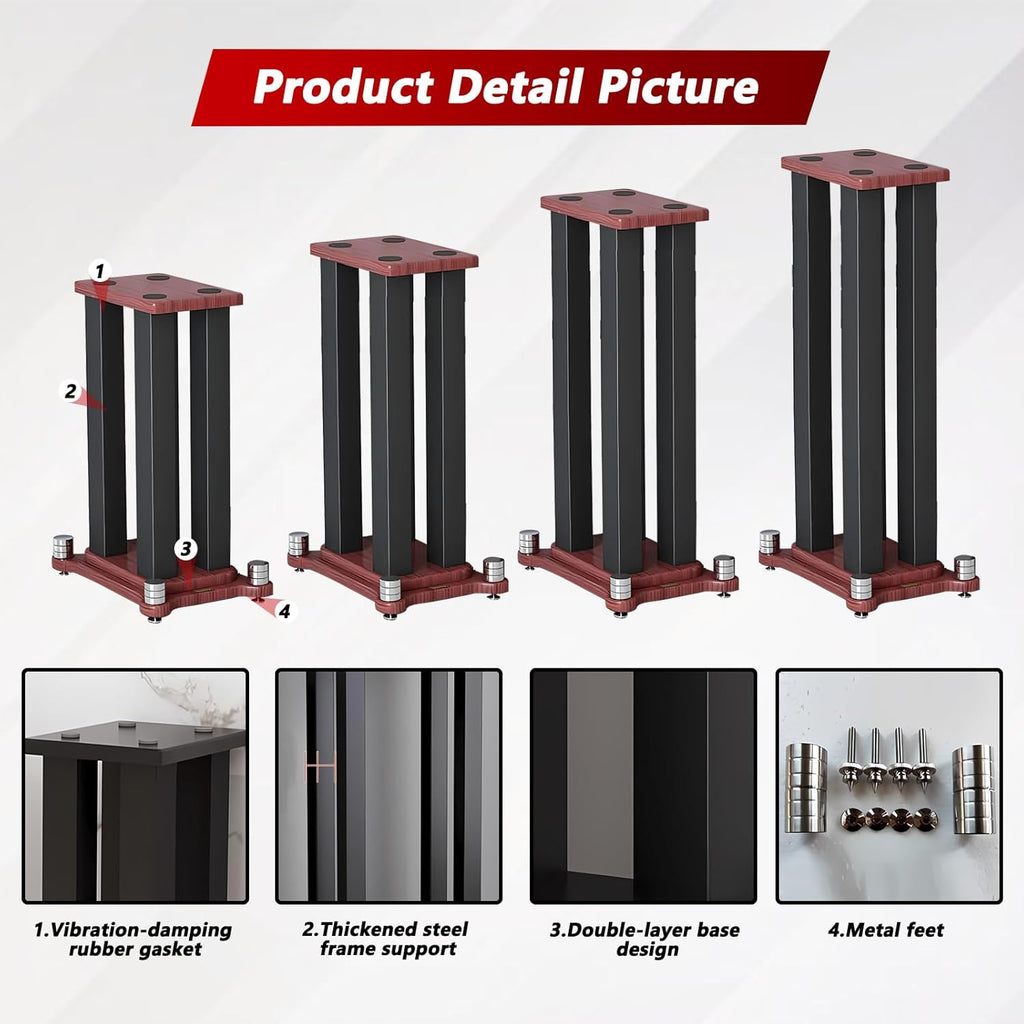 A Pair of Universal Speaker Stands, Heavy Duty Speaker Stands Holds Bookshelf Speaker Satellite Speaker Large Speaker, Vibration-Absorbing MDF Design, Holds 88lbs Speaker (Teak, 20cm/7.8in)