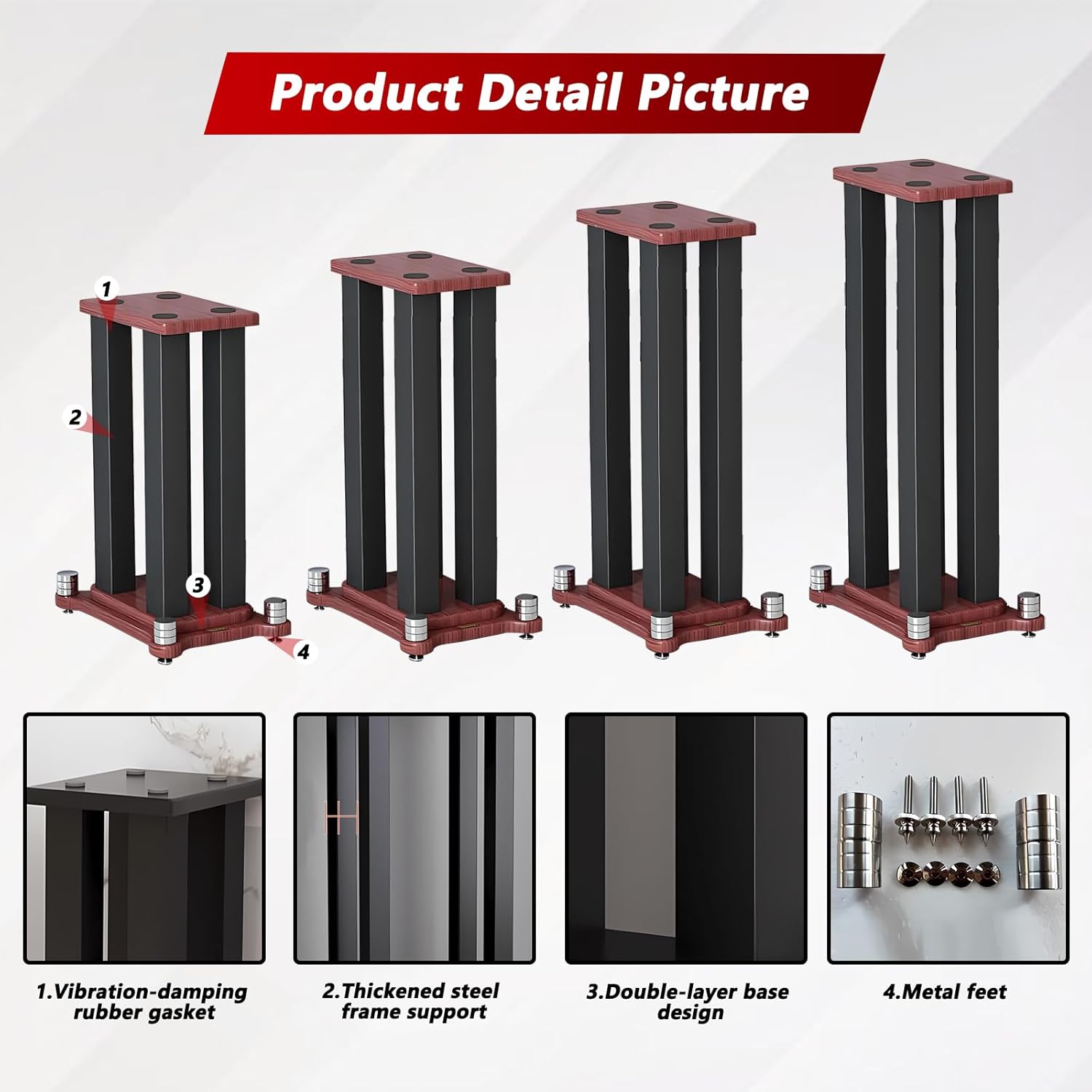 A Pair of Universal Speaker Stands, Heavy Duty Speaker Stands Holds Bookshelf Speaker Satellite Speaker Large Speaker, Vibration-Absorbing MDF Design, Holds 88lbs Speaker (Teak, 50cm/19.6in)