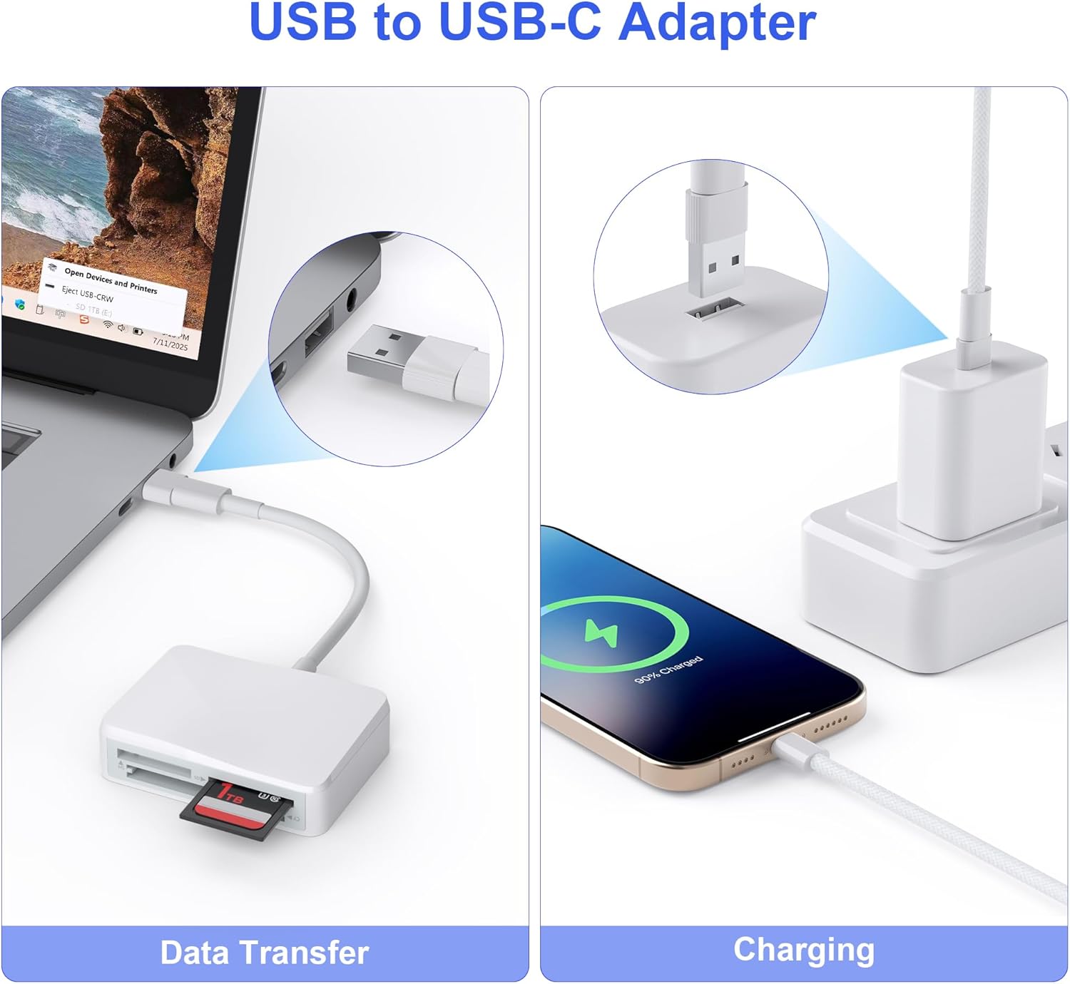 SD Card Reader, 4 in 1 USB C to CF/SD/TF/MS Card Reader with USB to USB C Adapter Memroy Card Reader for iPhone 15/16 Pro Max iPad Pro MacBook Pro/Air iMac M1/M2/M3/M4 Android Phone/Tablet PC