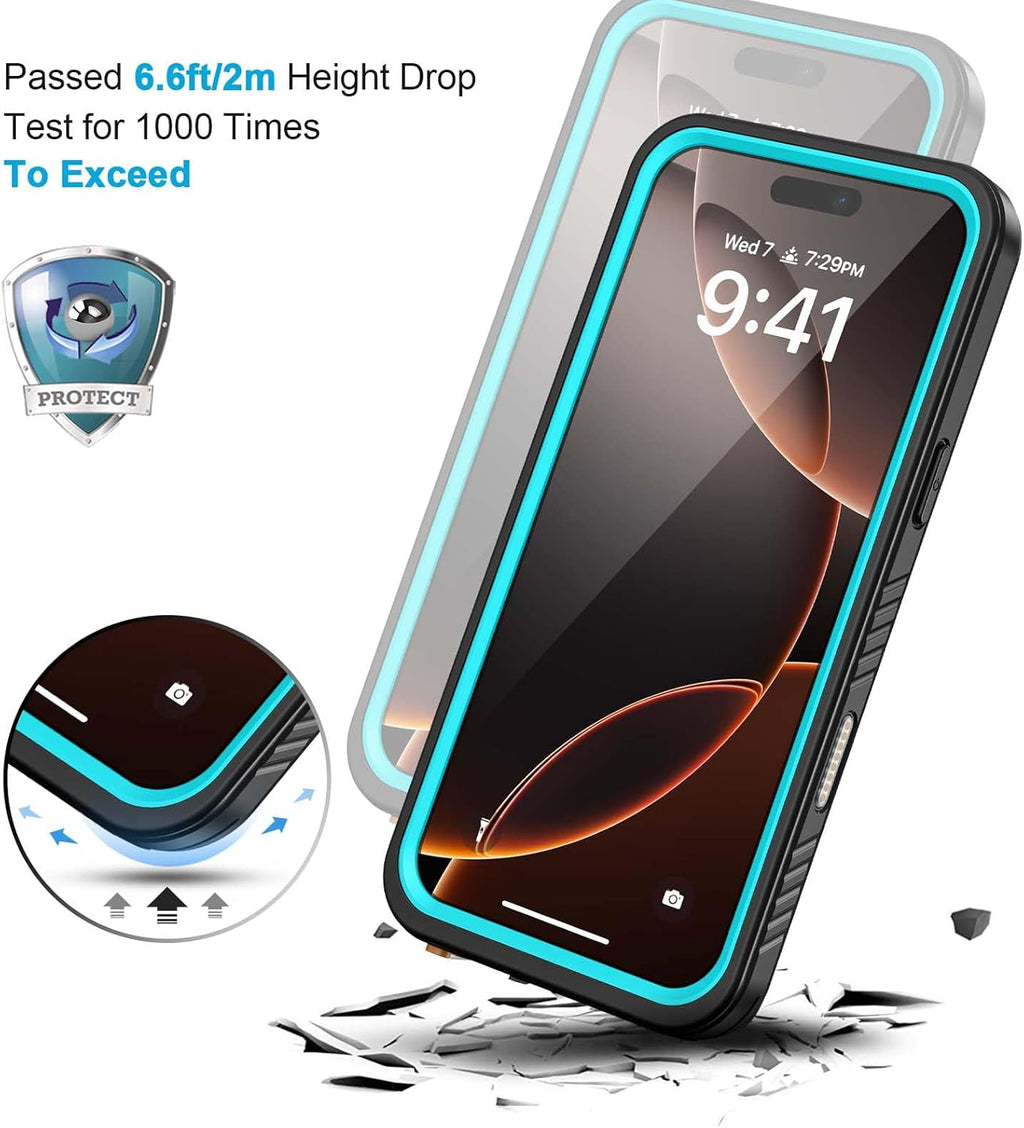 Lanhiem for iPhone 16 Pro Max Case, IP68 Waterproof Dustproof Shockproof Cases with Built-in Screen Protector, Full Body Heavy Duty Rugged Phone Cover for iPhone 16 Pro Max - 6.9 inch (Blue)