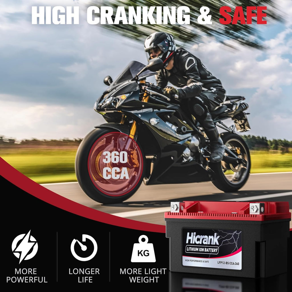 YTX12-BS 12V 6Ah,360CCA LiFePO4 Lithium Motorcycle Battery,Powersports Battery for Honda KTM Yamaha Harley Fit ATV, UTV, Scooter, Motocross, Lawn Mower, Jet Ski, Polaris