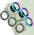AGVEE 3+3 6 Pack for iPhone 15 6.1" / 15 Plus 6.7" Camera Lens Cover Protector, Metal Ring 9H Tempered HD Glass Camera Cover Protector Film, Green