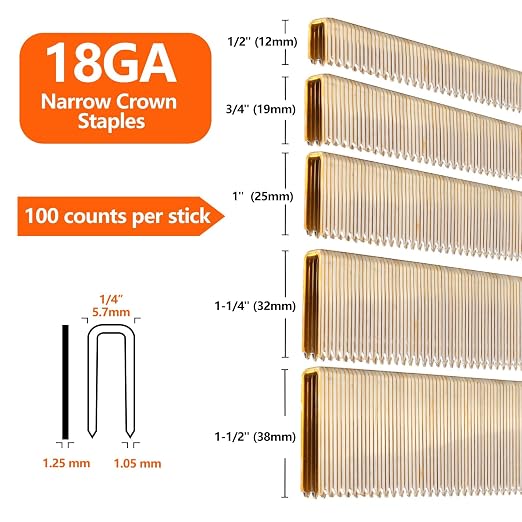 1000-Count 1 Inch Length, 18 Gauge 1/4 Inch Narrow Crown Staples, Heavy Duty - Image 2